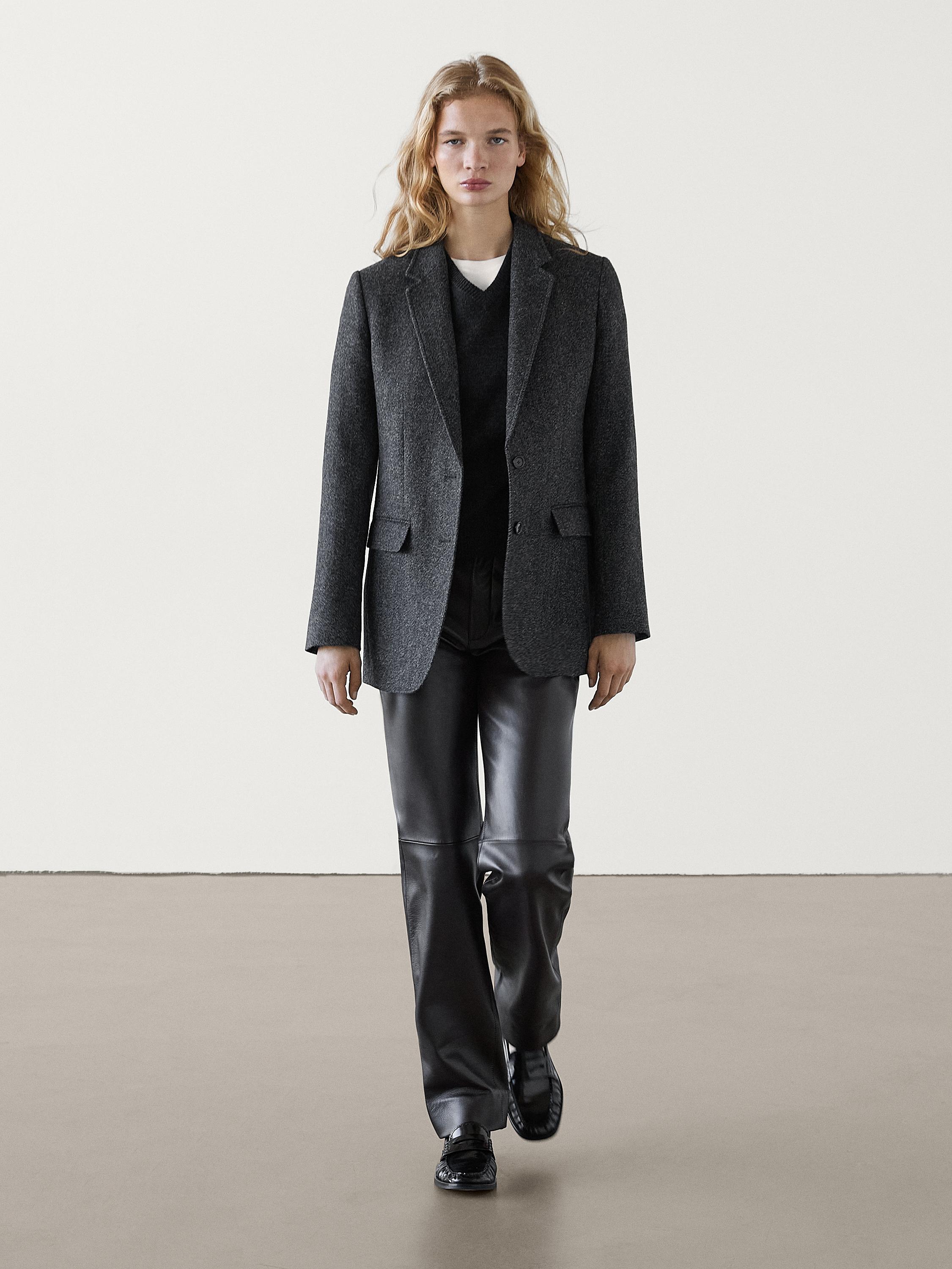Herringbone wool blend blazer