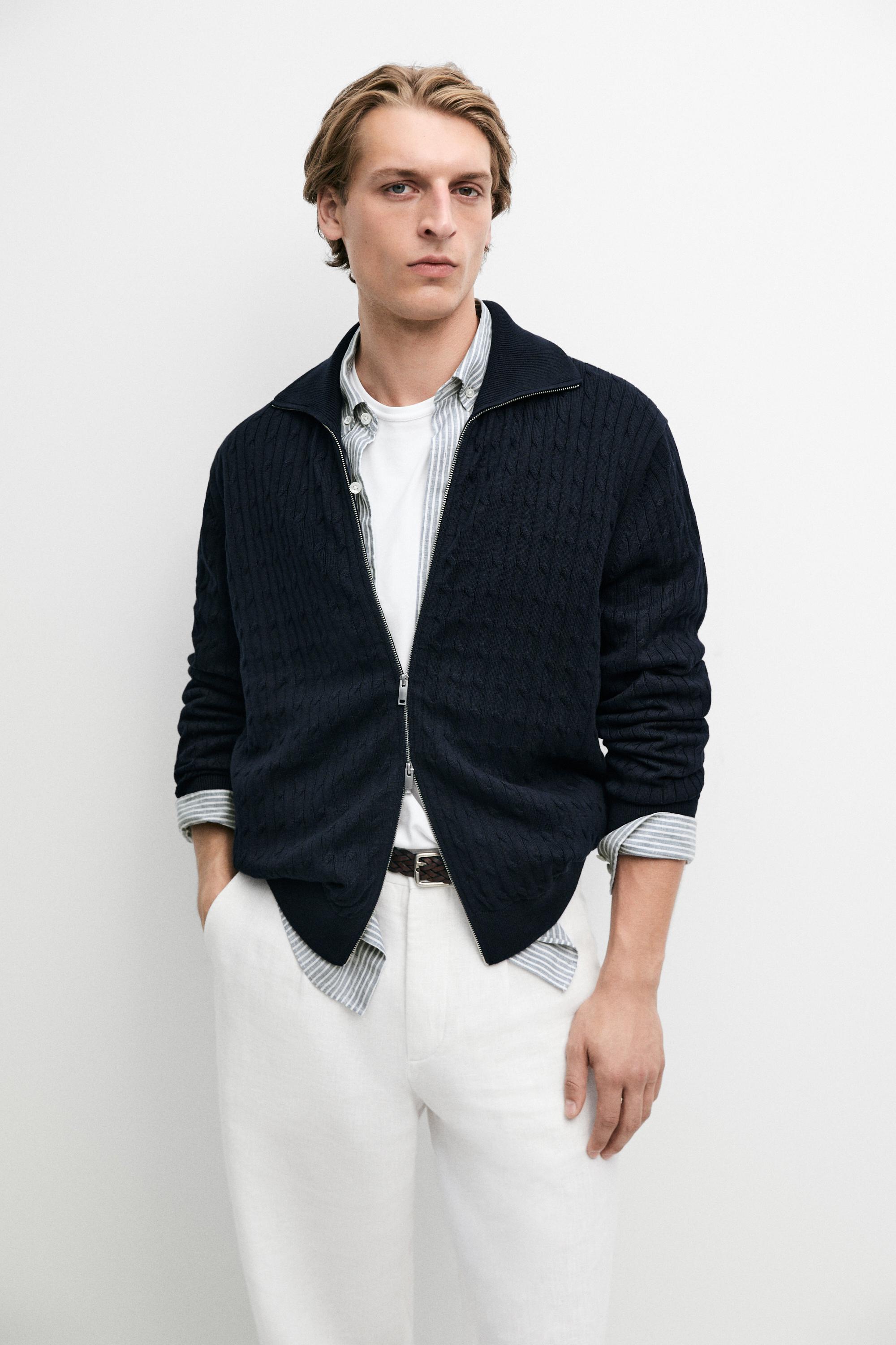 100% cotton braided knit cardigan