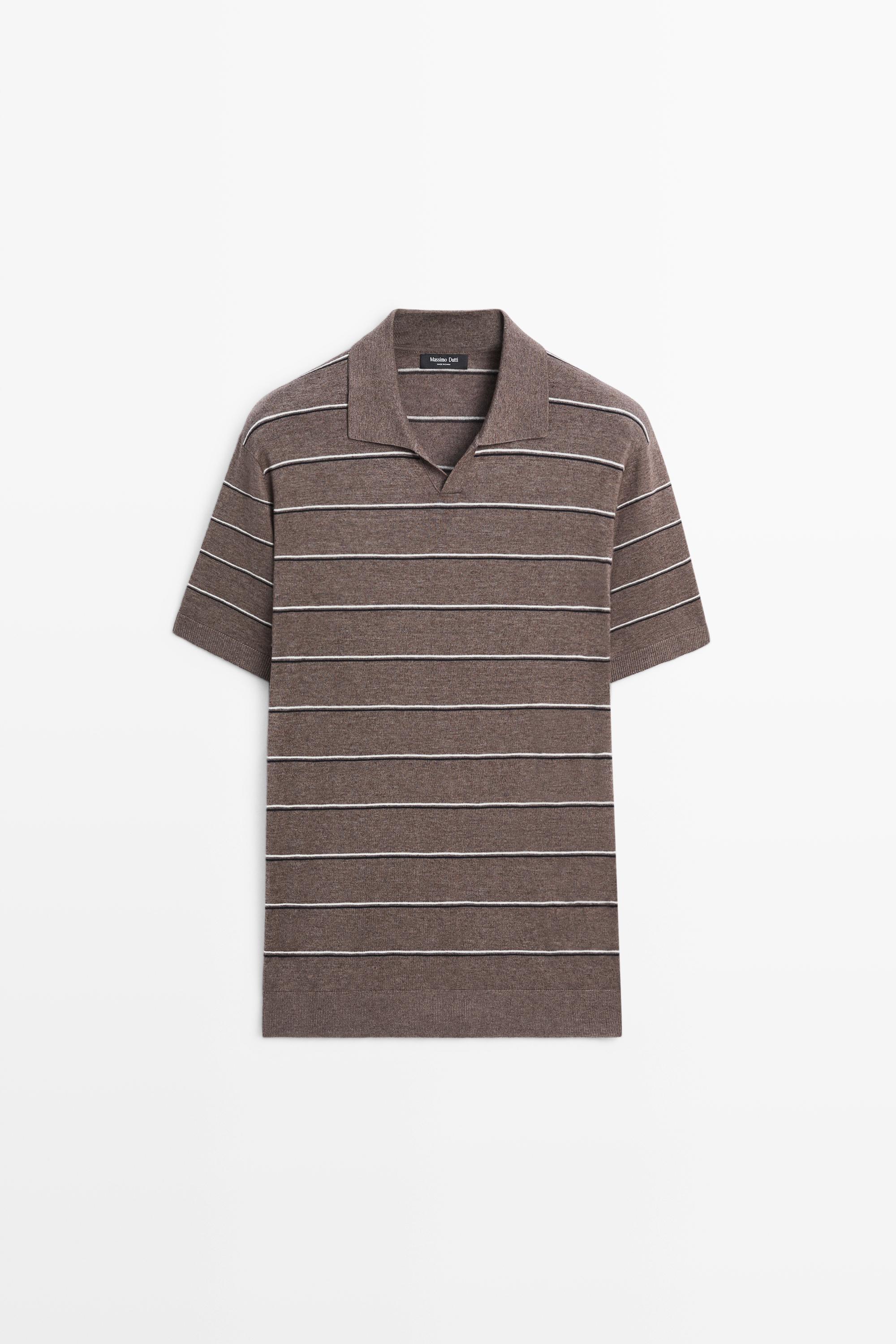 V 领条纹针织 POLO 衫