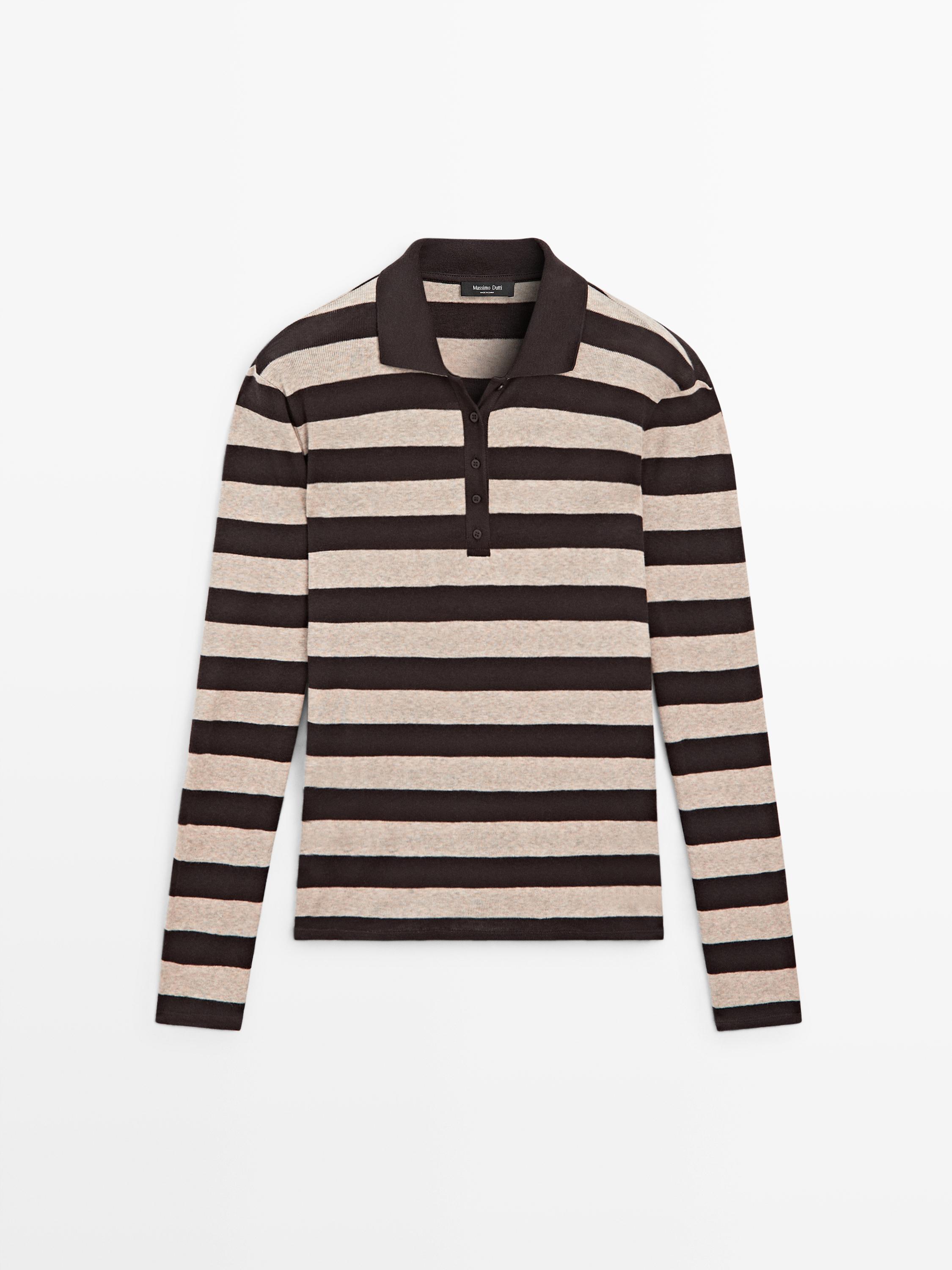 Cotton blend knit polo sweater