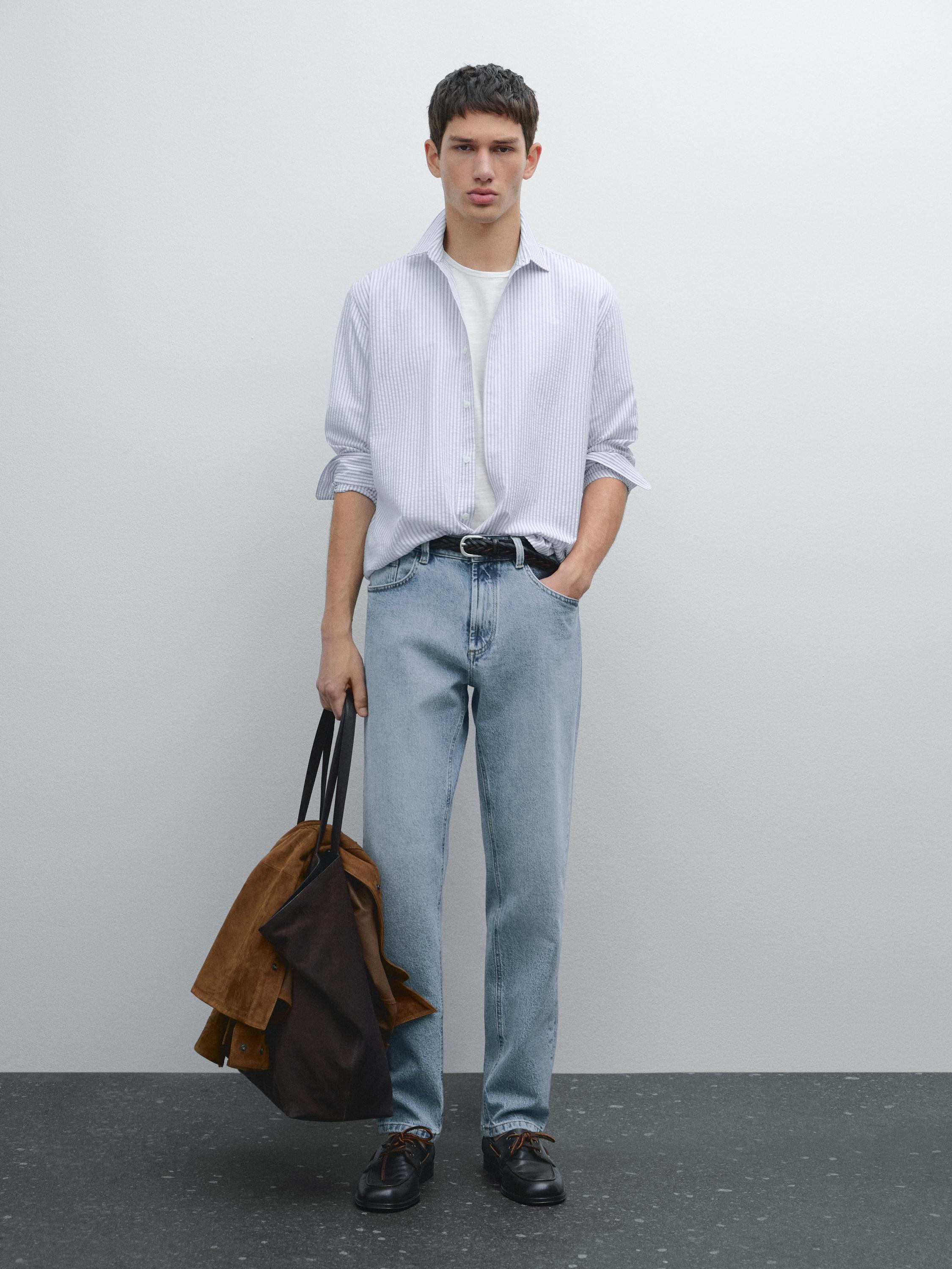 100% cotton regular fit striped shirt