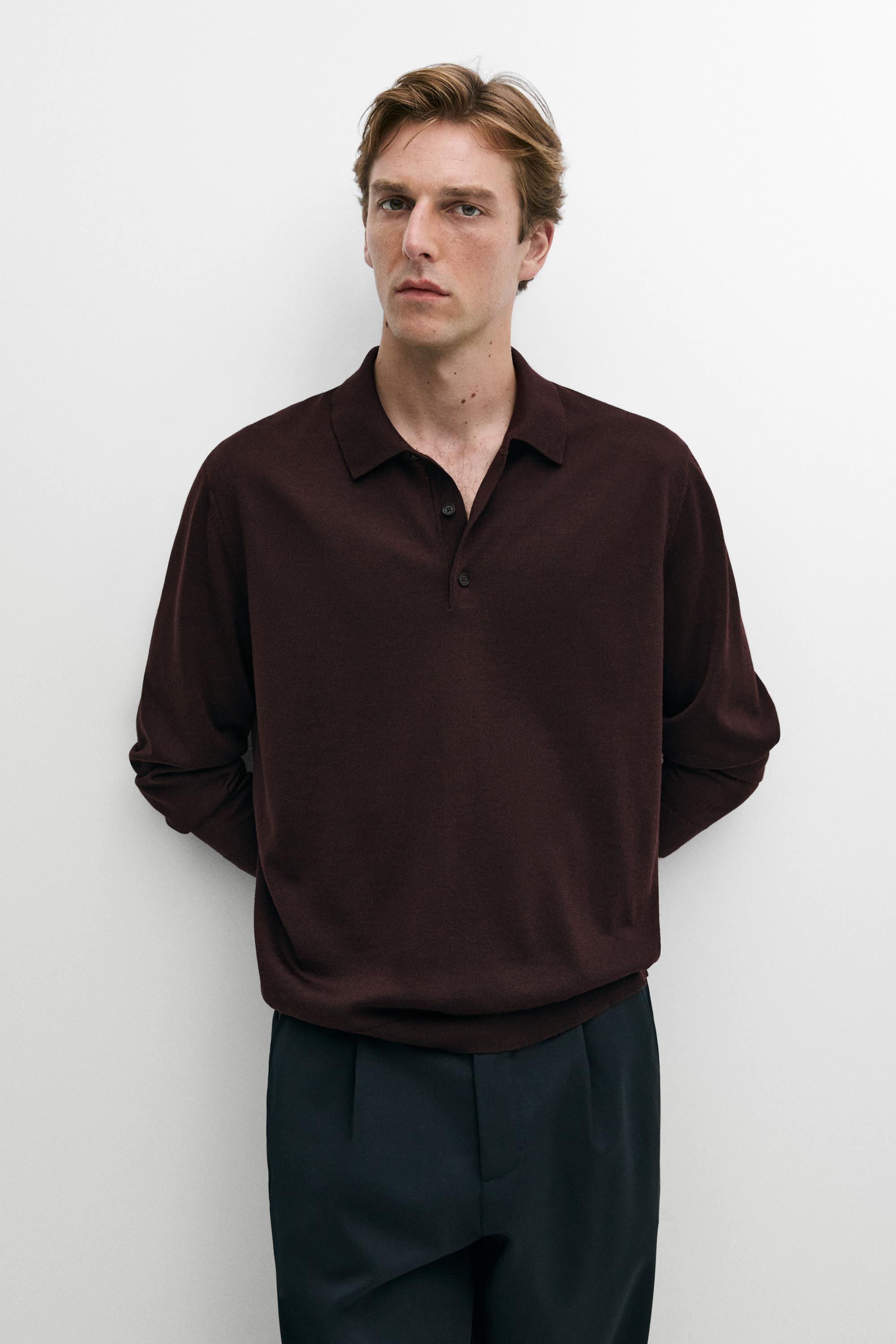 100% merino wool knit polo sweater