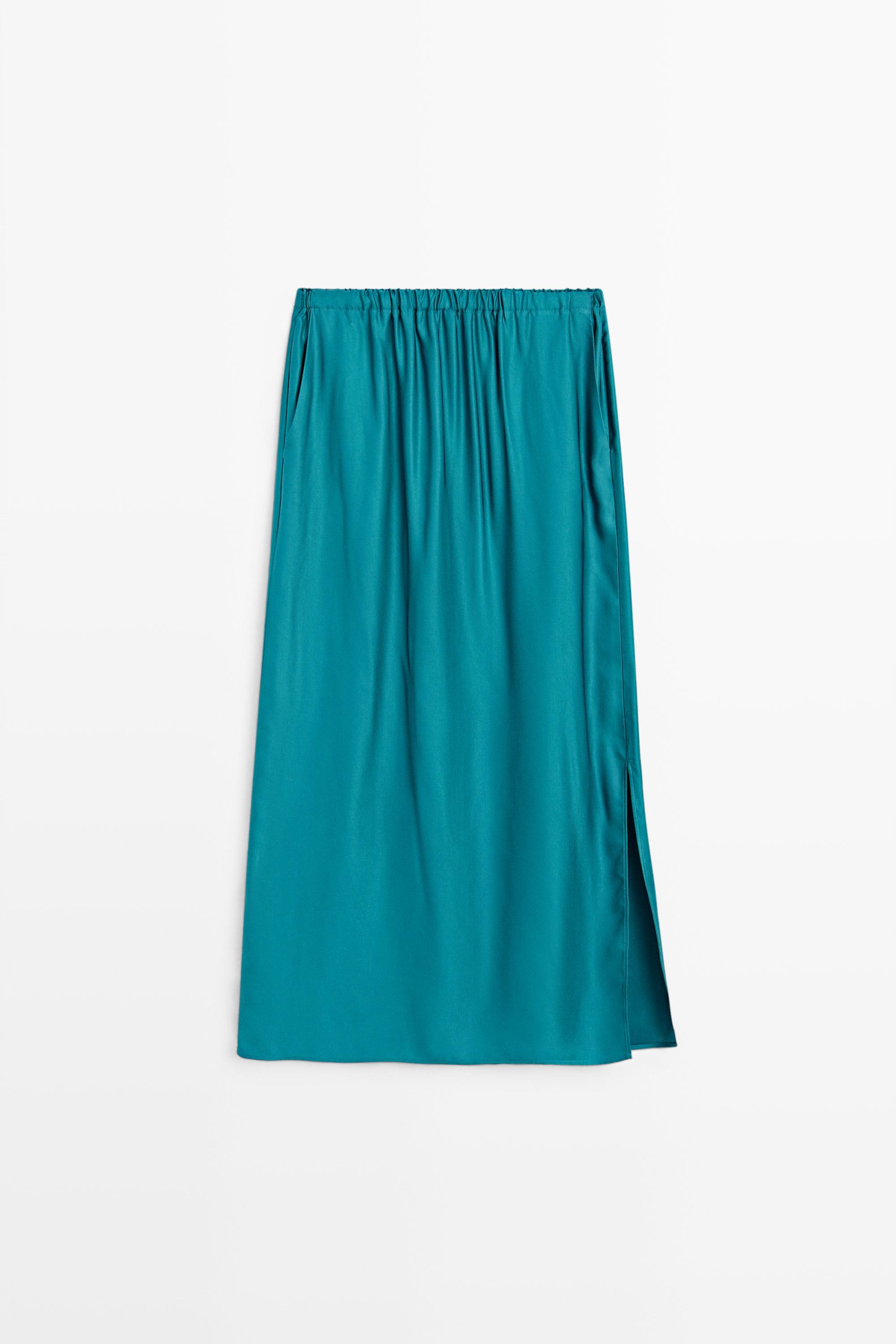 Satin midi skirt with pockets