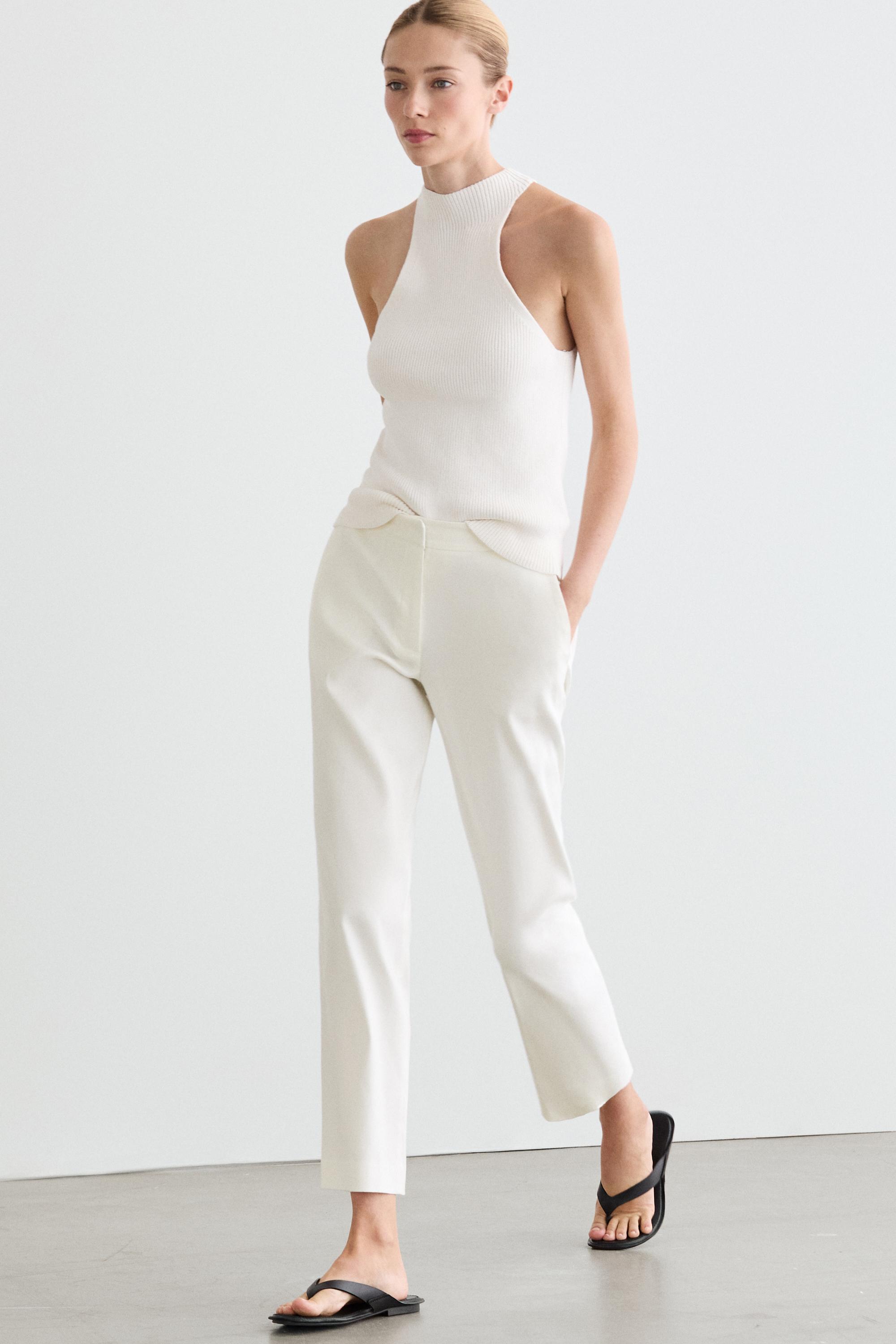 Straight-leg linen blend trousers