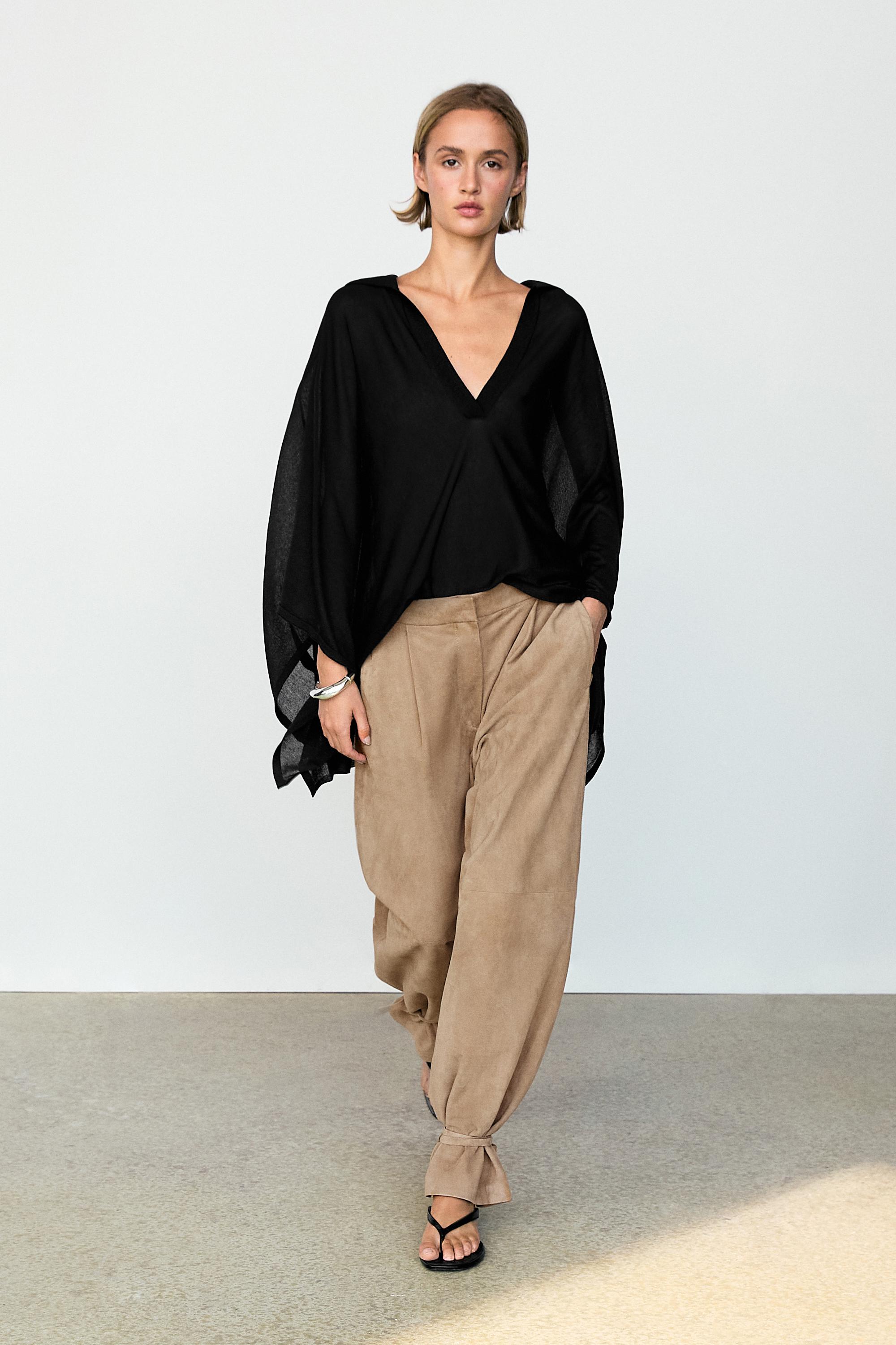 Metallic detail polo collar flowing cape