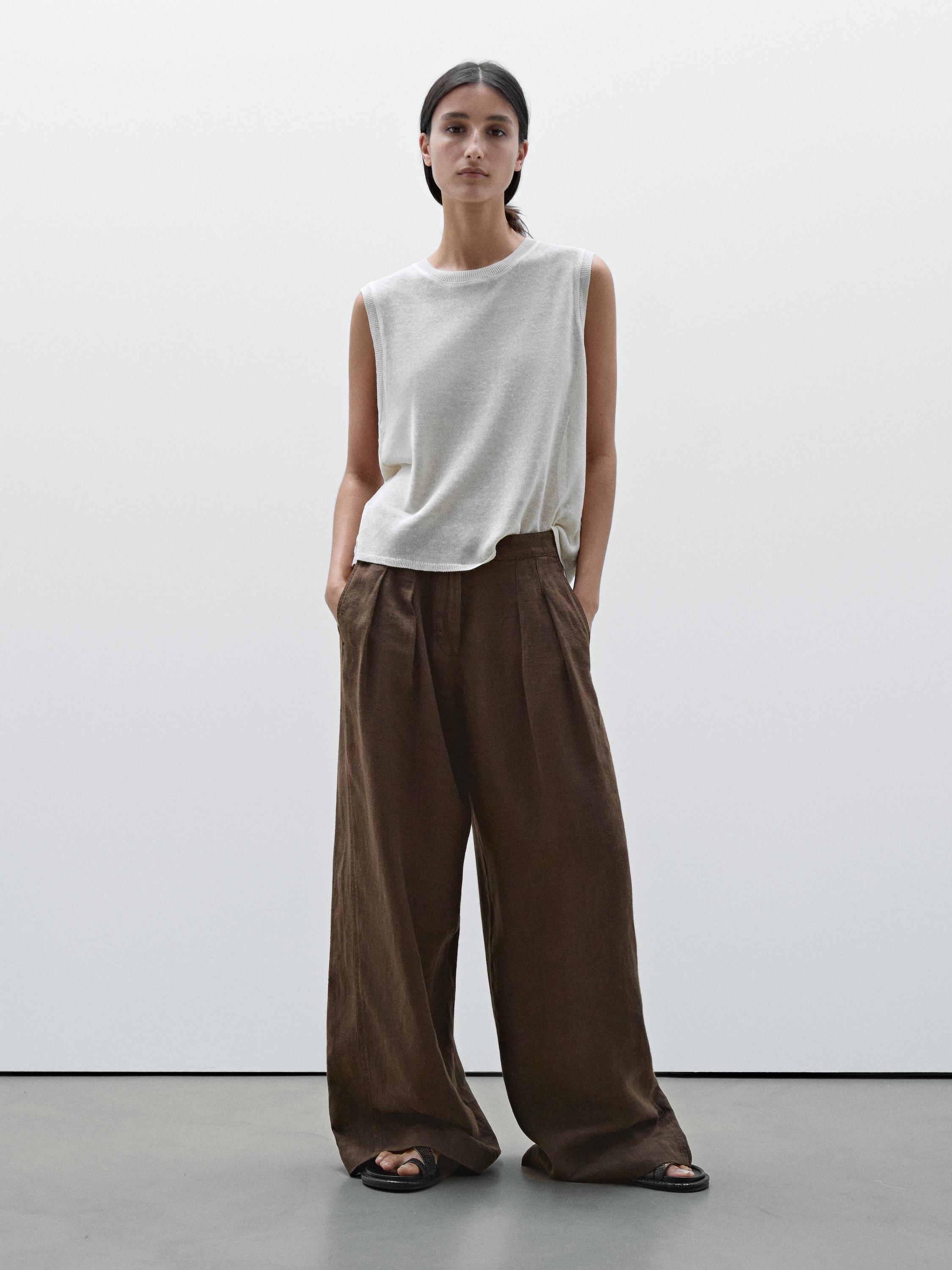 100% linen wide-leg trousers