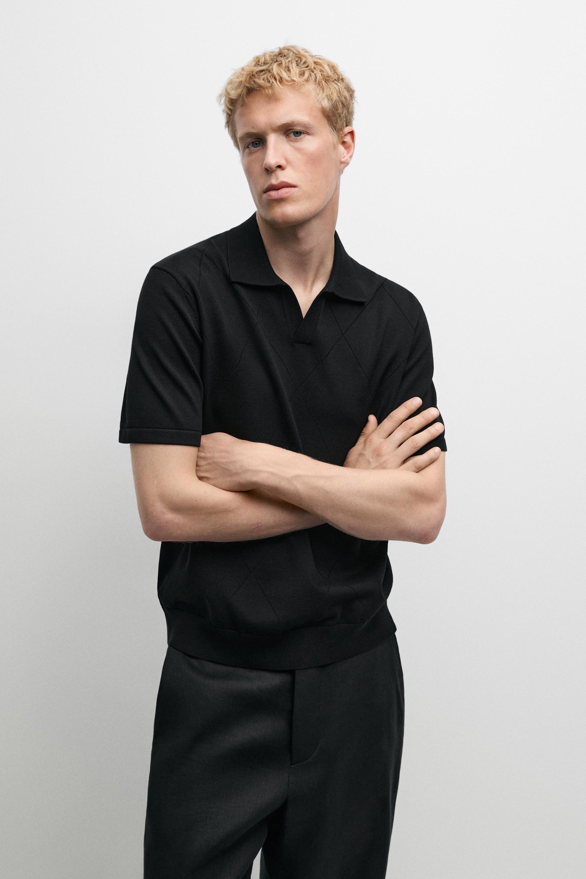 100% cotton intarsia knit polo shirt