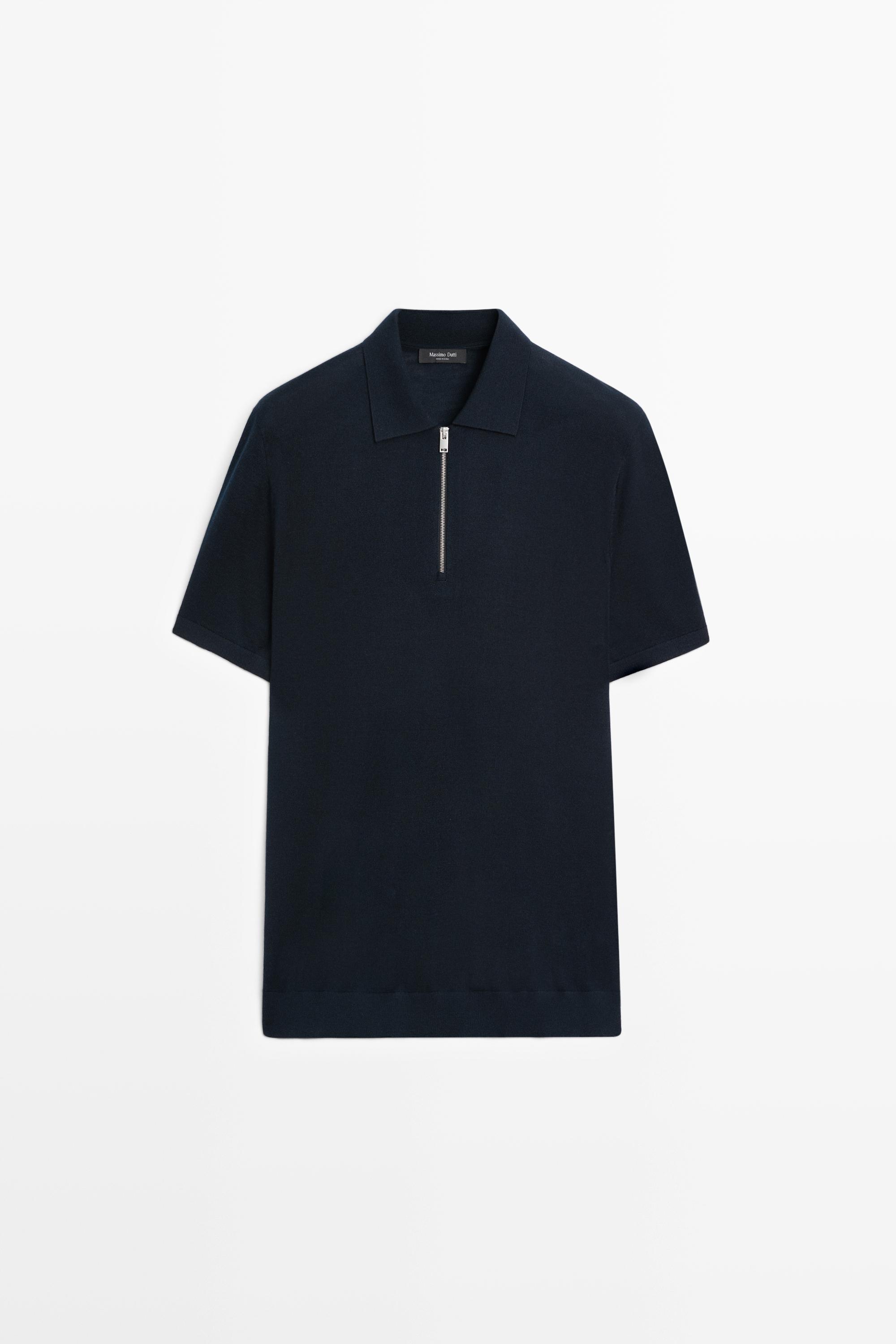 Wool blend zip-detail polo shirt