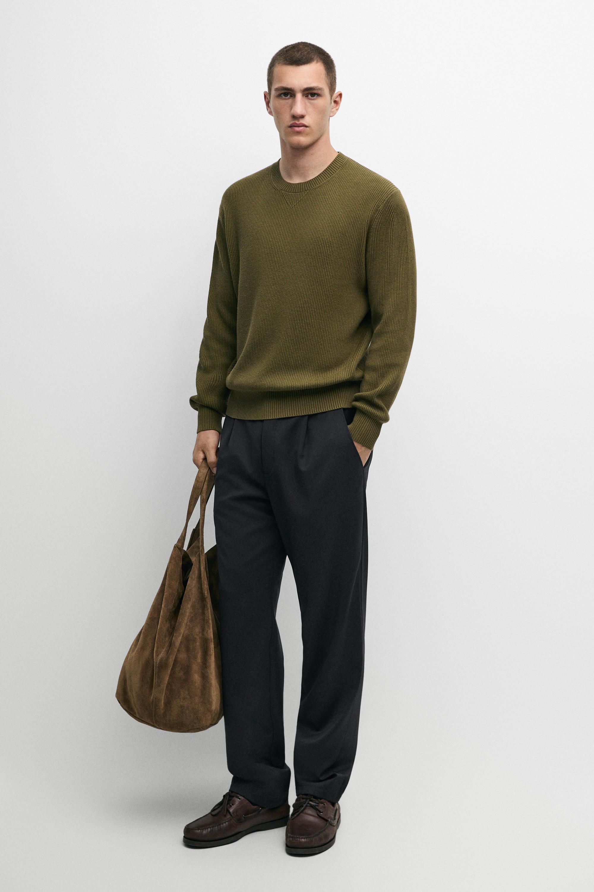 Cotton blend ribbed knit sweater