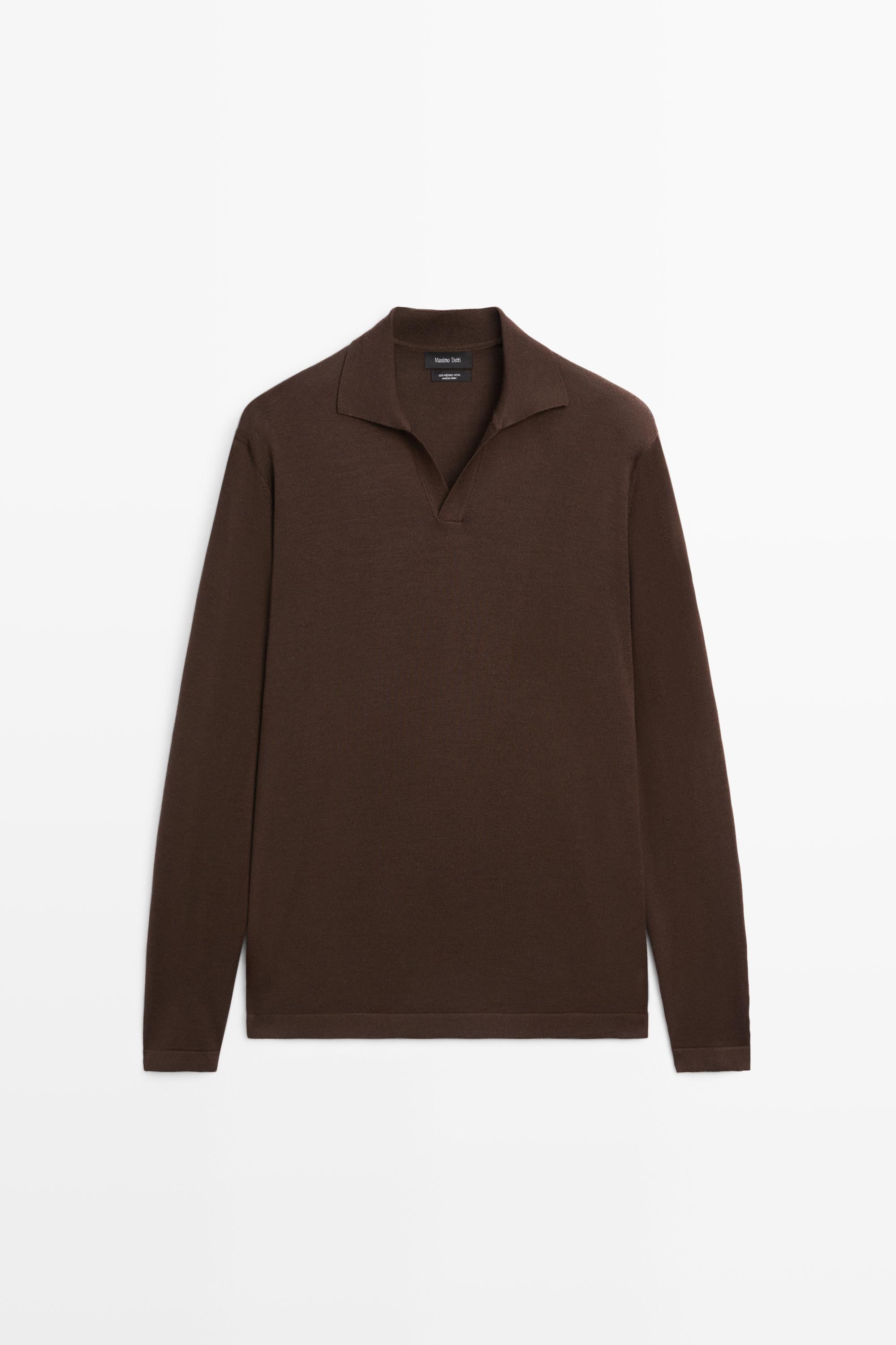 100% merino wool knit polo sweater