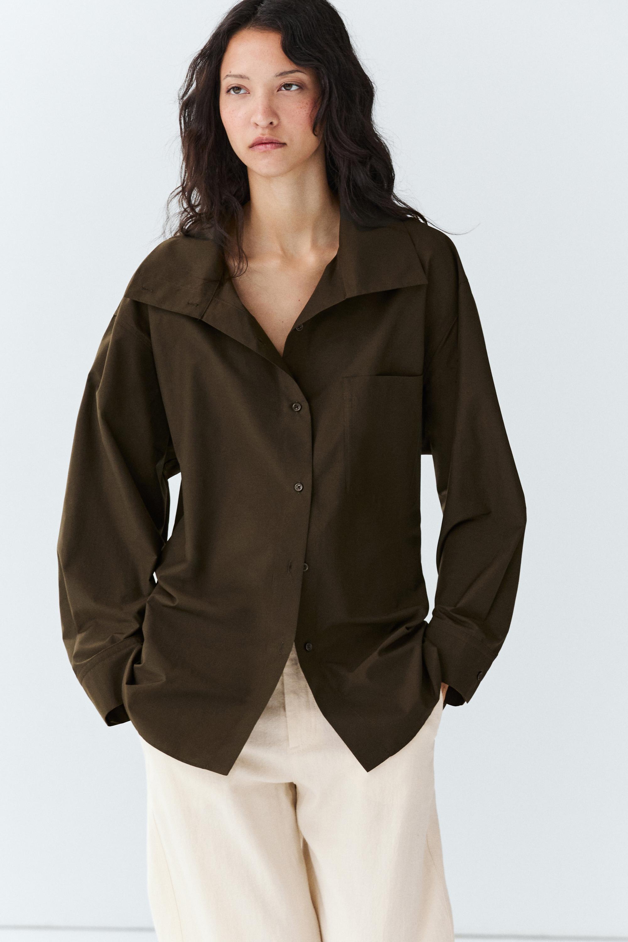 Stand-up collar overshirt with buckle detail