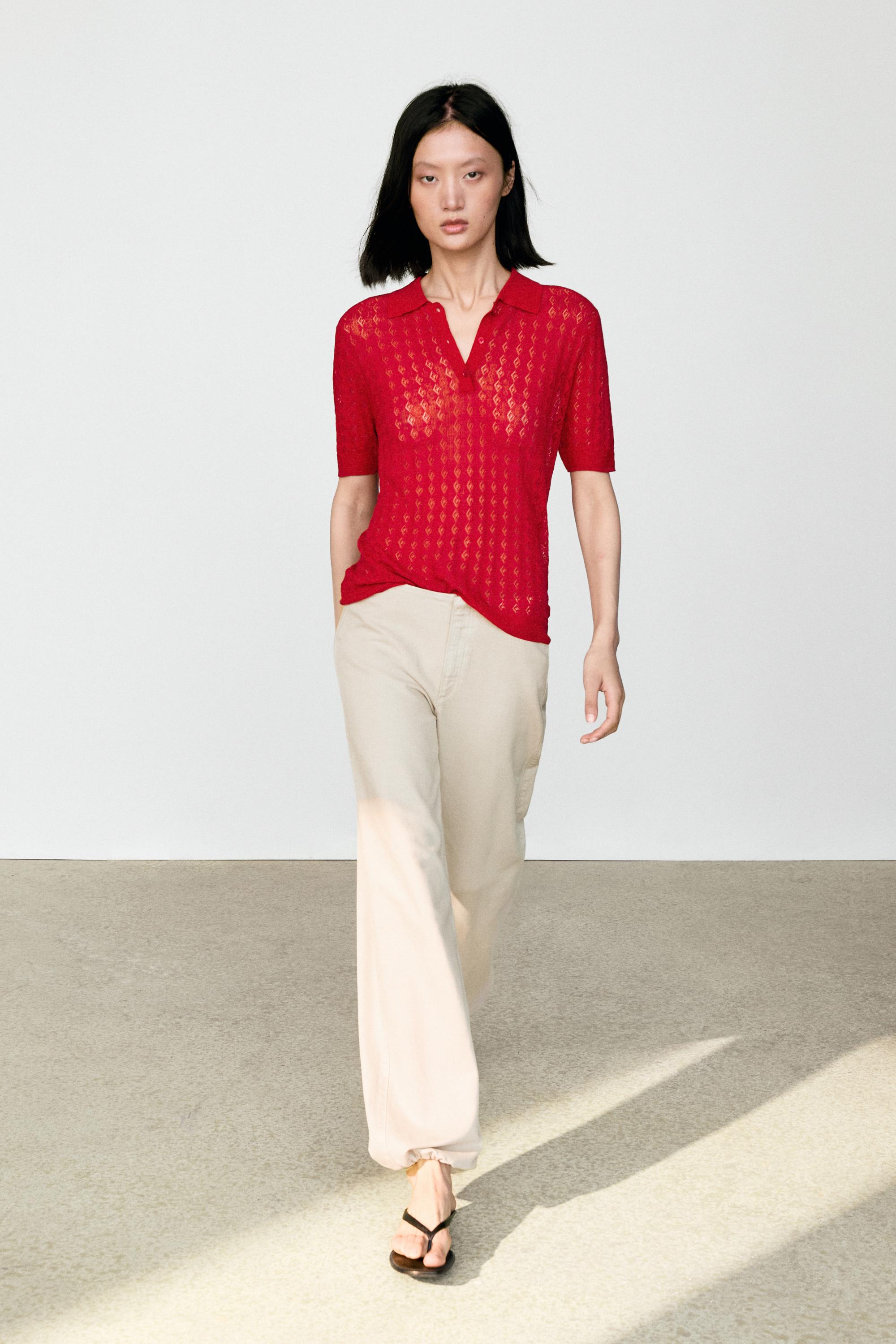 Open-knit polo sweater