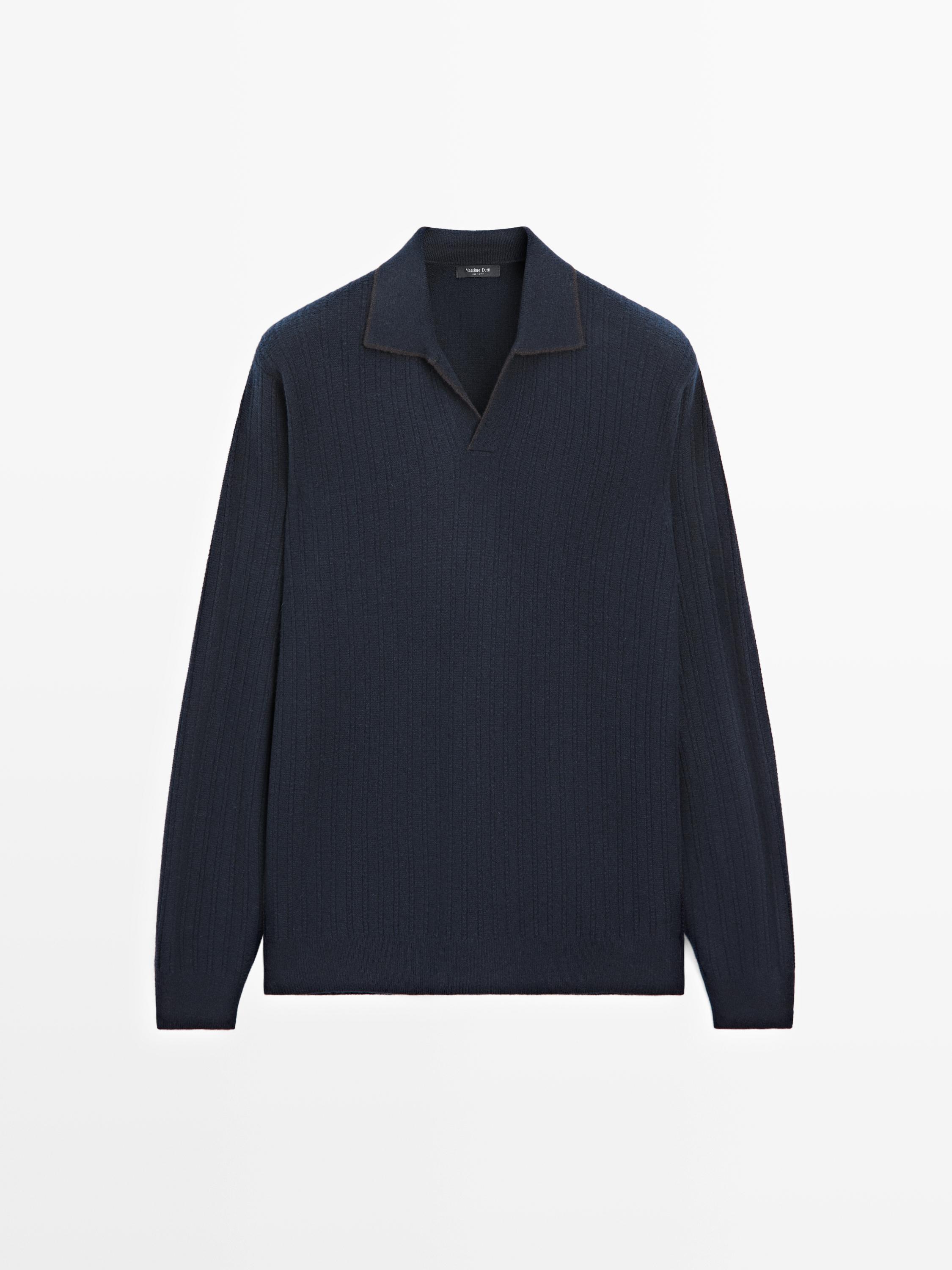 Wool blend knit polo sweater