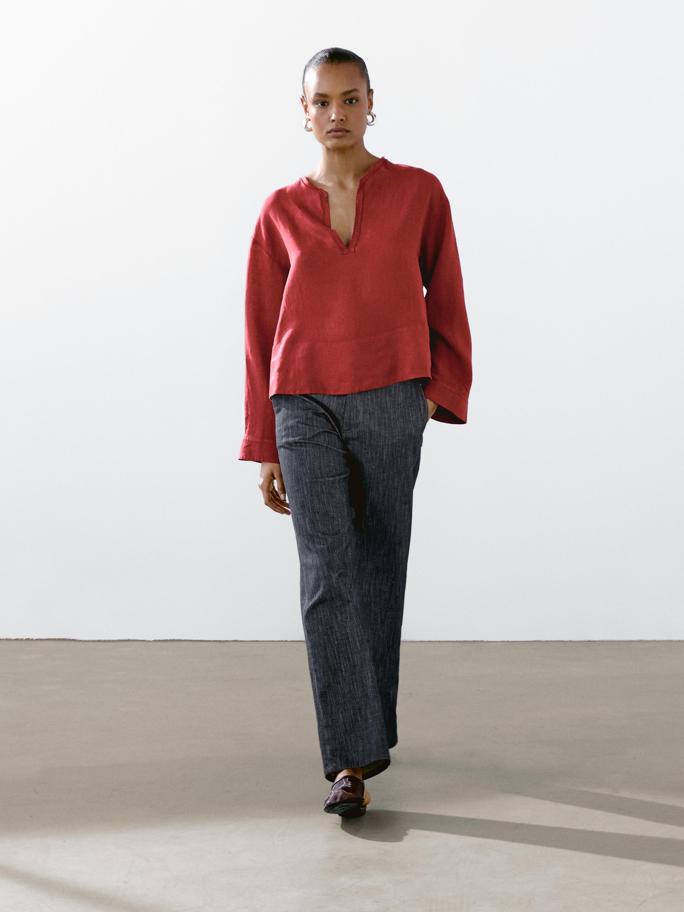 Cotton blend denim trousers