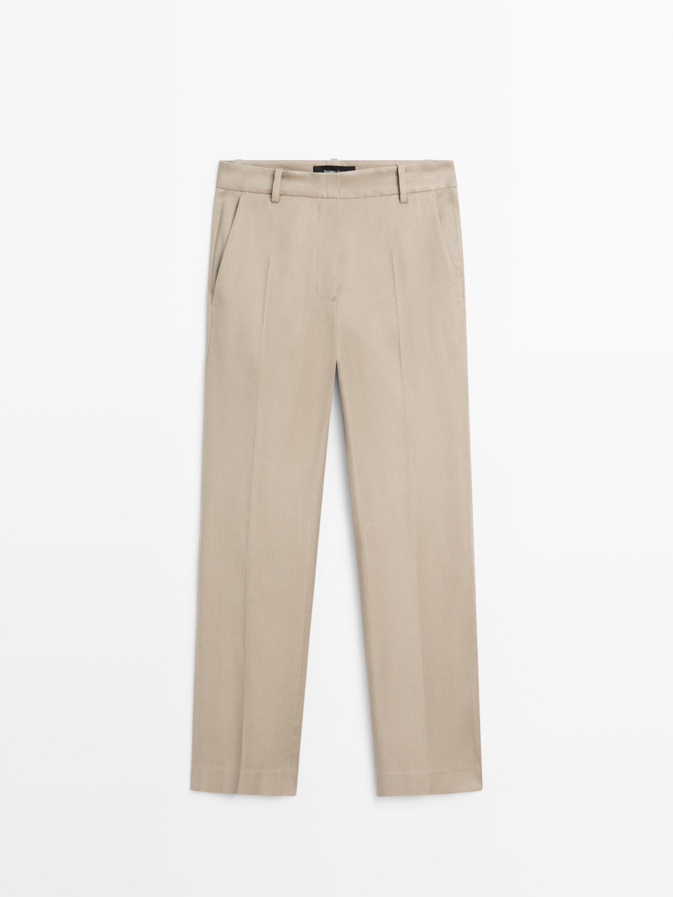 Straight-leg linen blend trousers