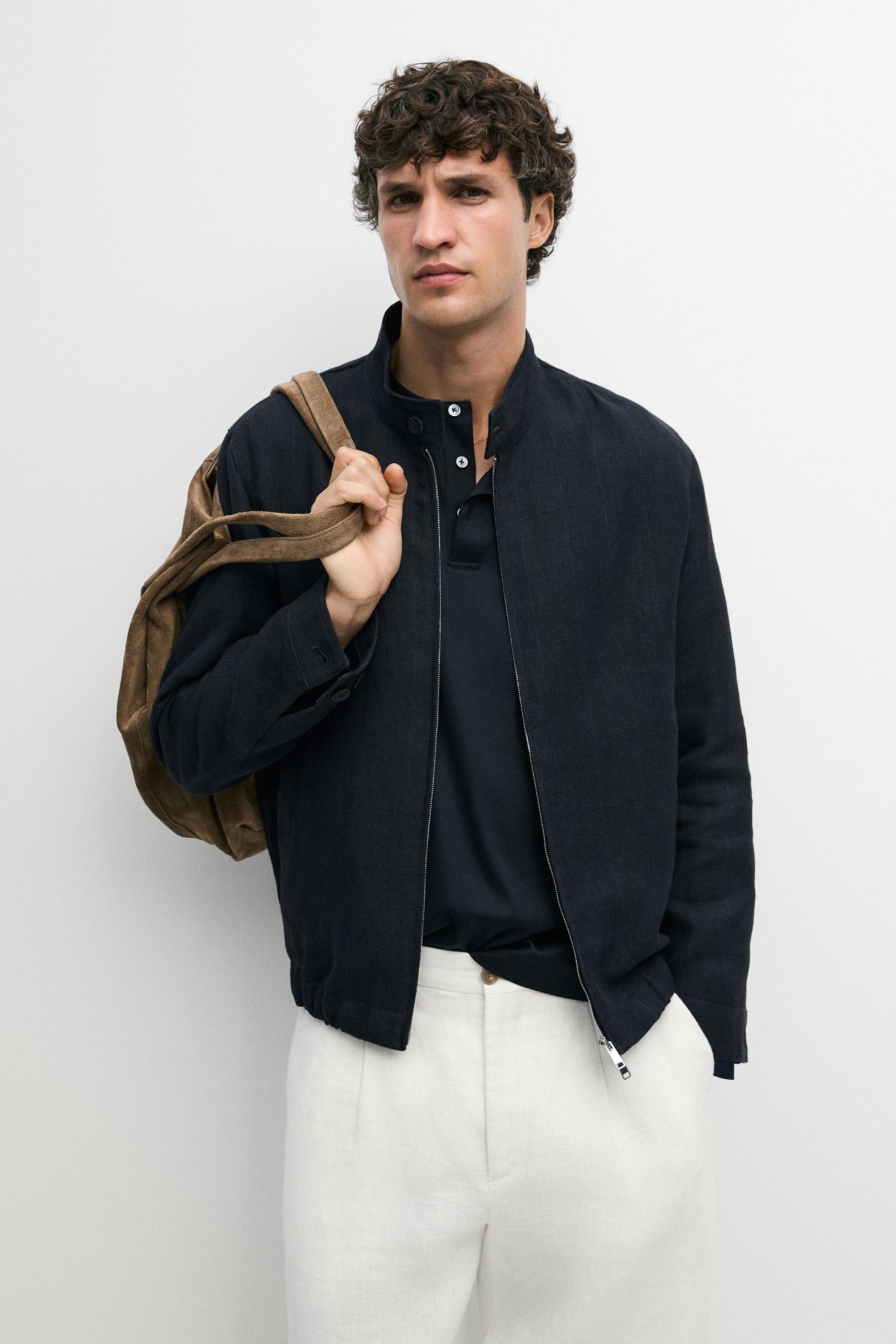 100% linen banded collar jacket
