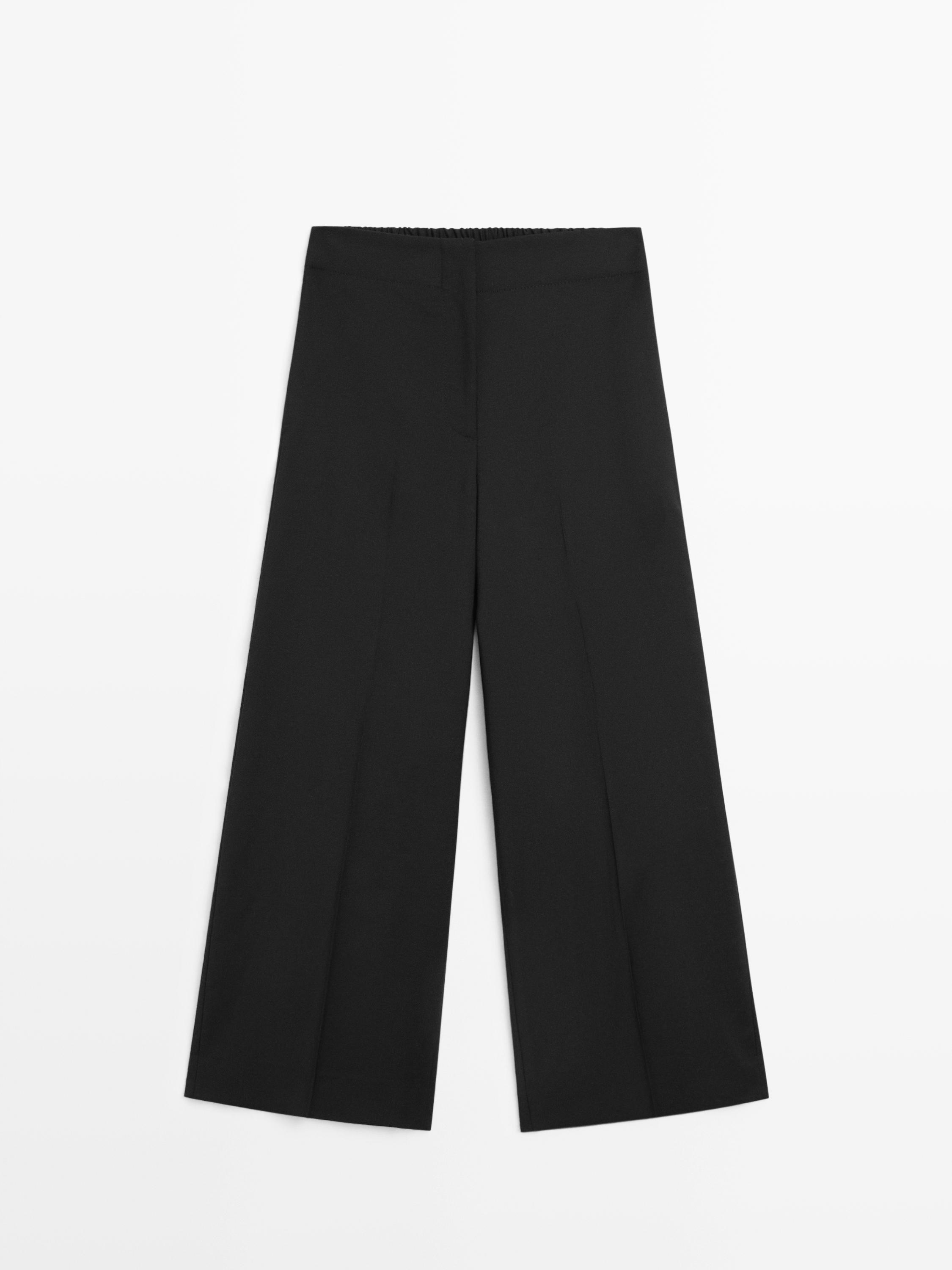 Wide-leg cropped stretch wool trousers