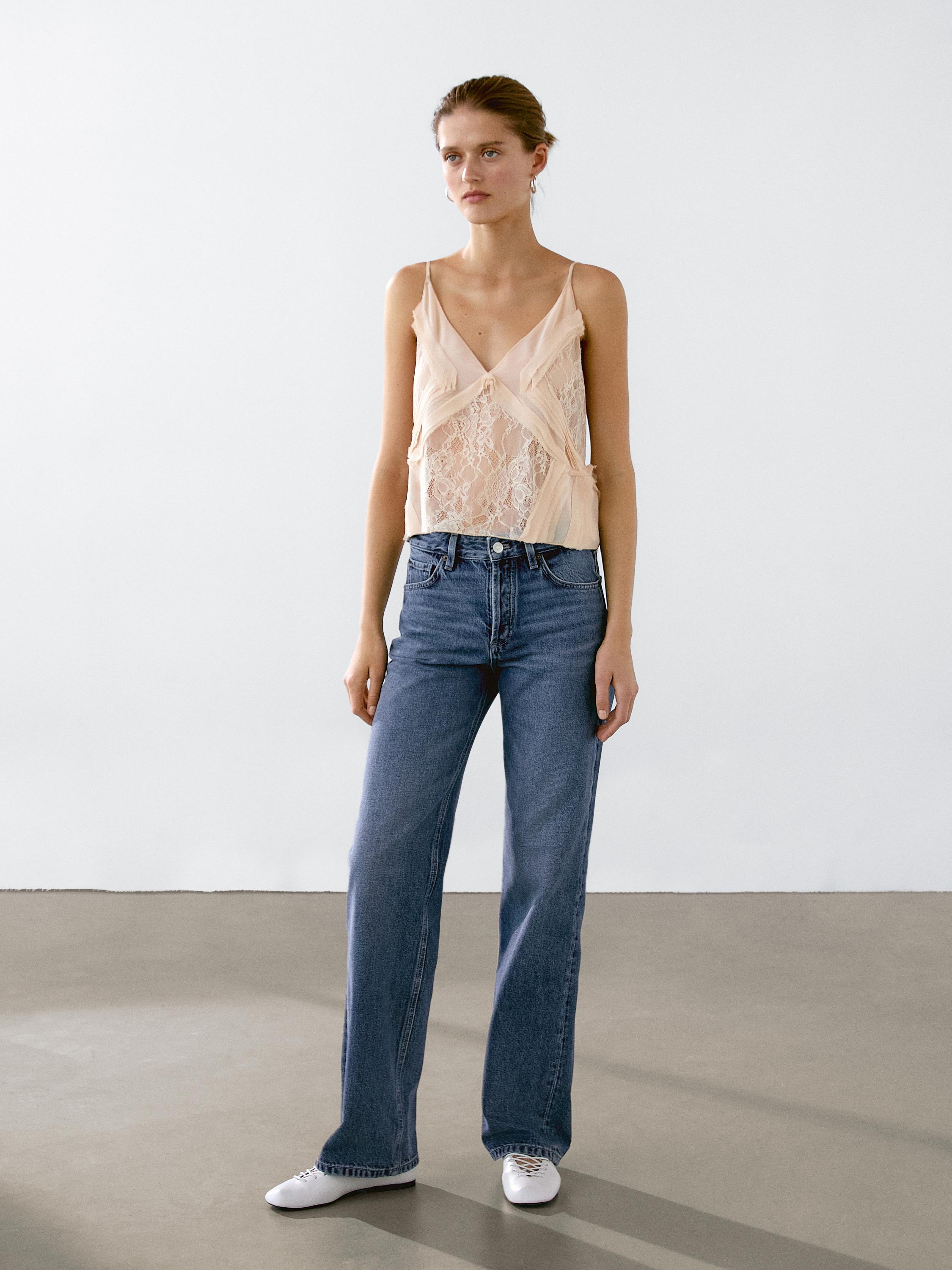 Semi-sheer lace camisole top
