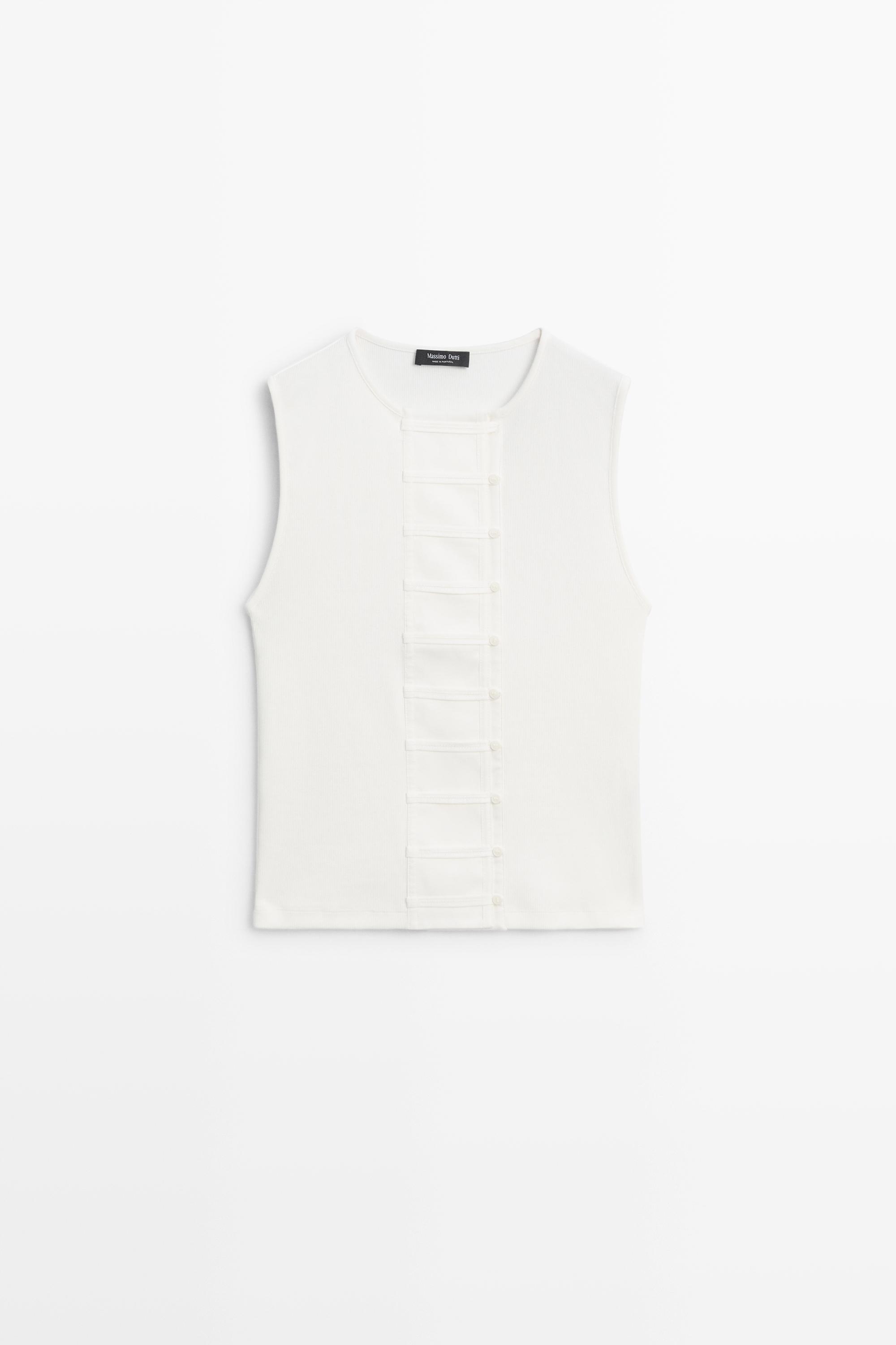 Cotton blend bib detail T-shirt