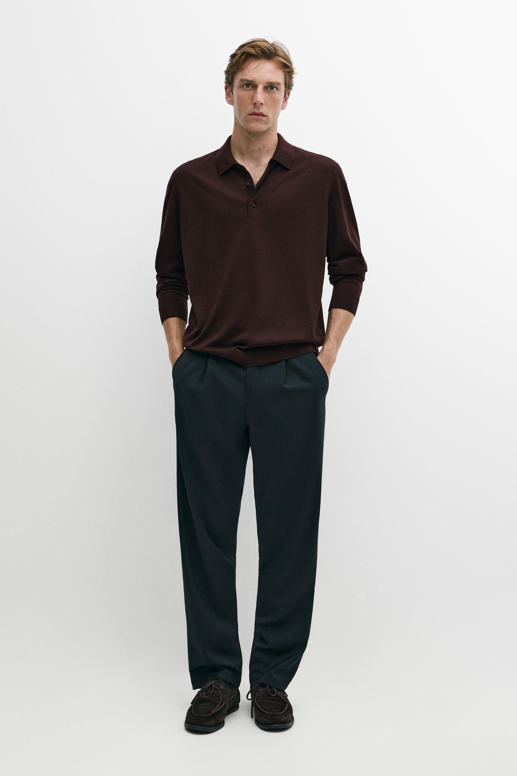 100% merino wool knit polo sweater