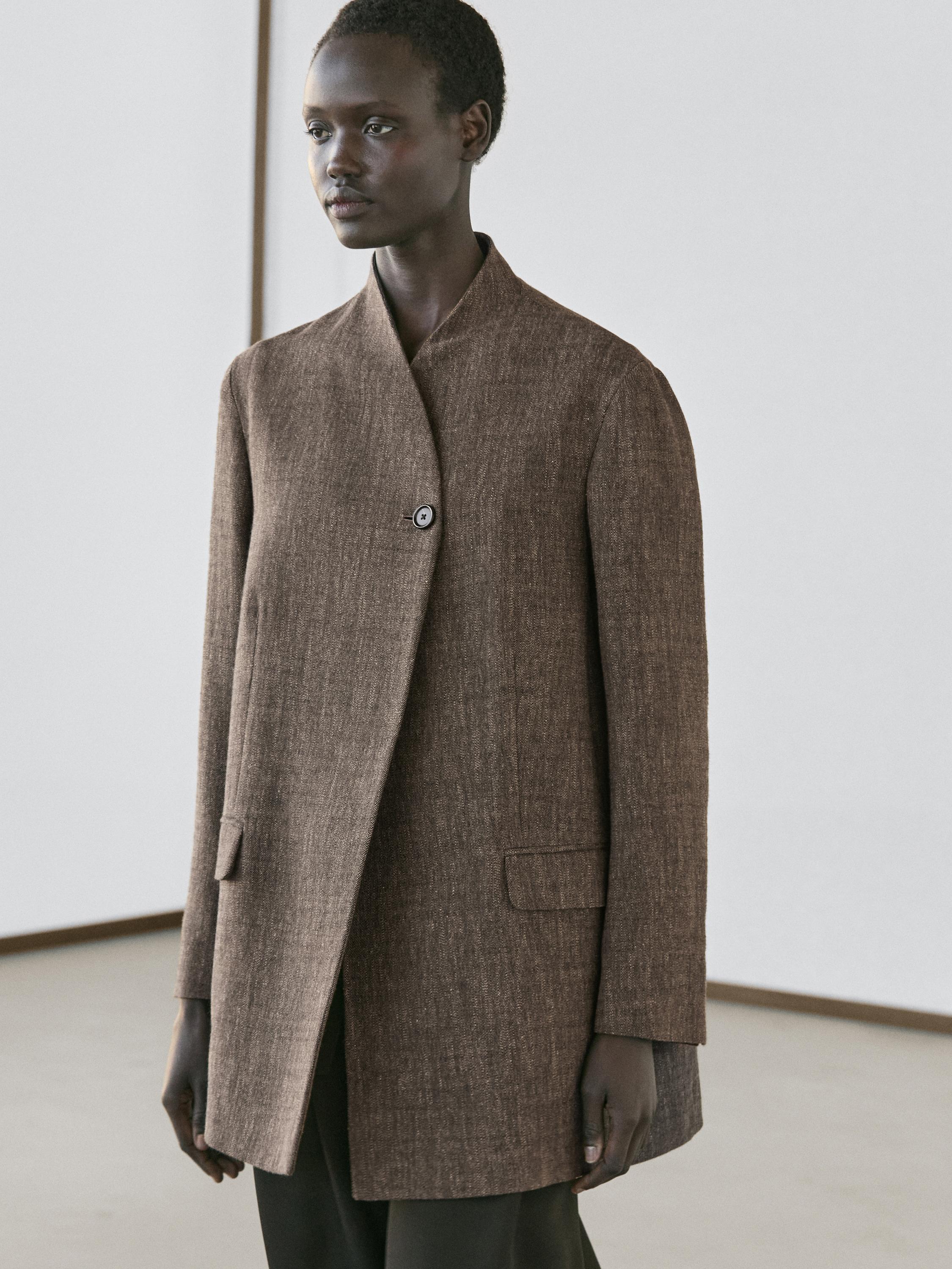 Flecked wool blend coat with high collar