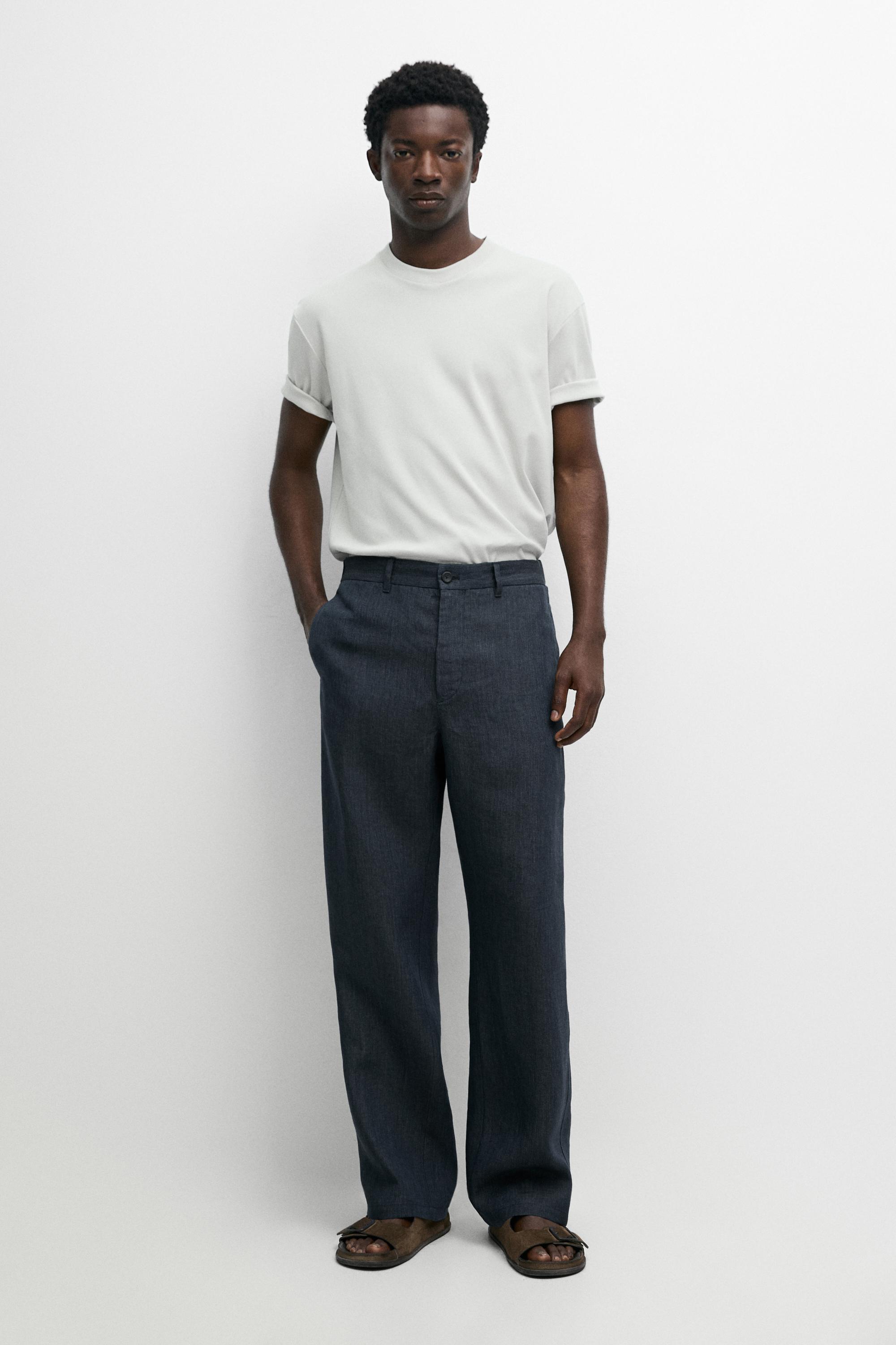 100% Linen Elastic-Waist Pants
