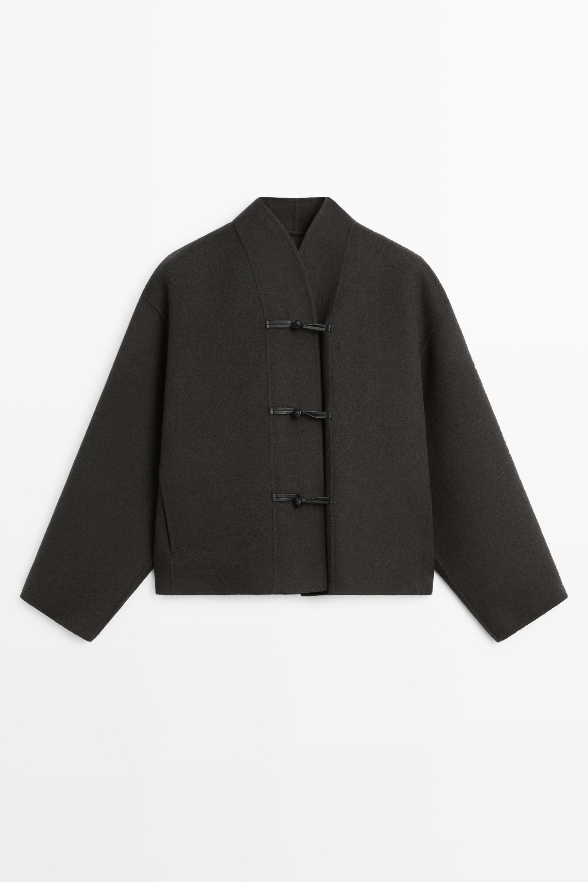Short wool-blend coat with button detail