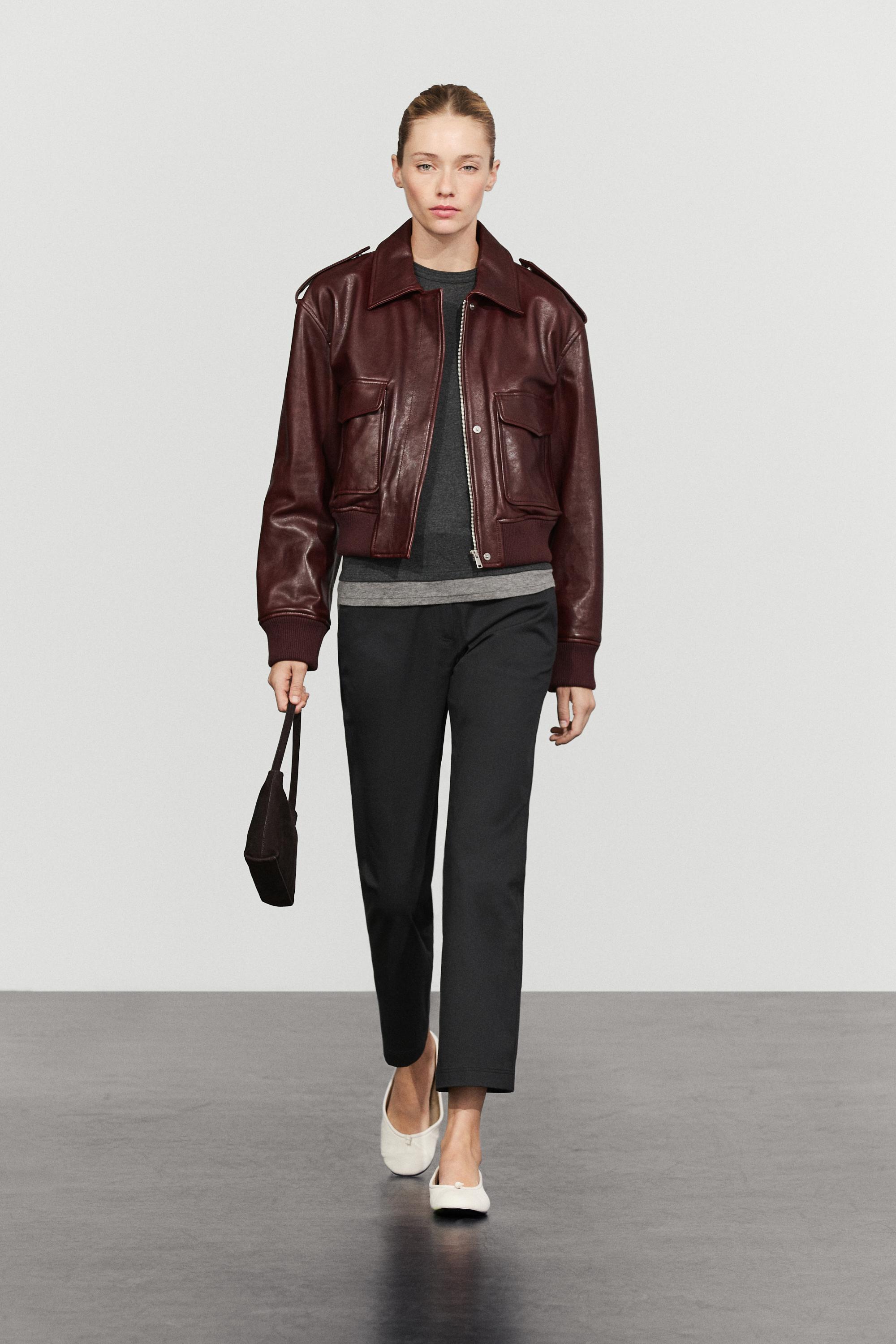 Nappa leather bomber jacket with pockets