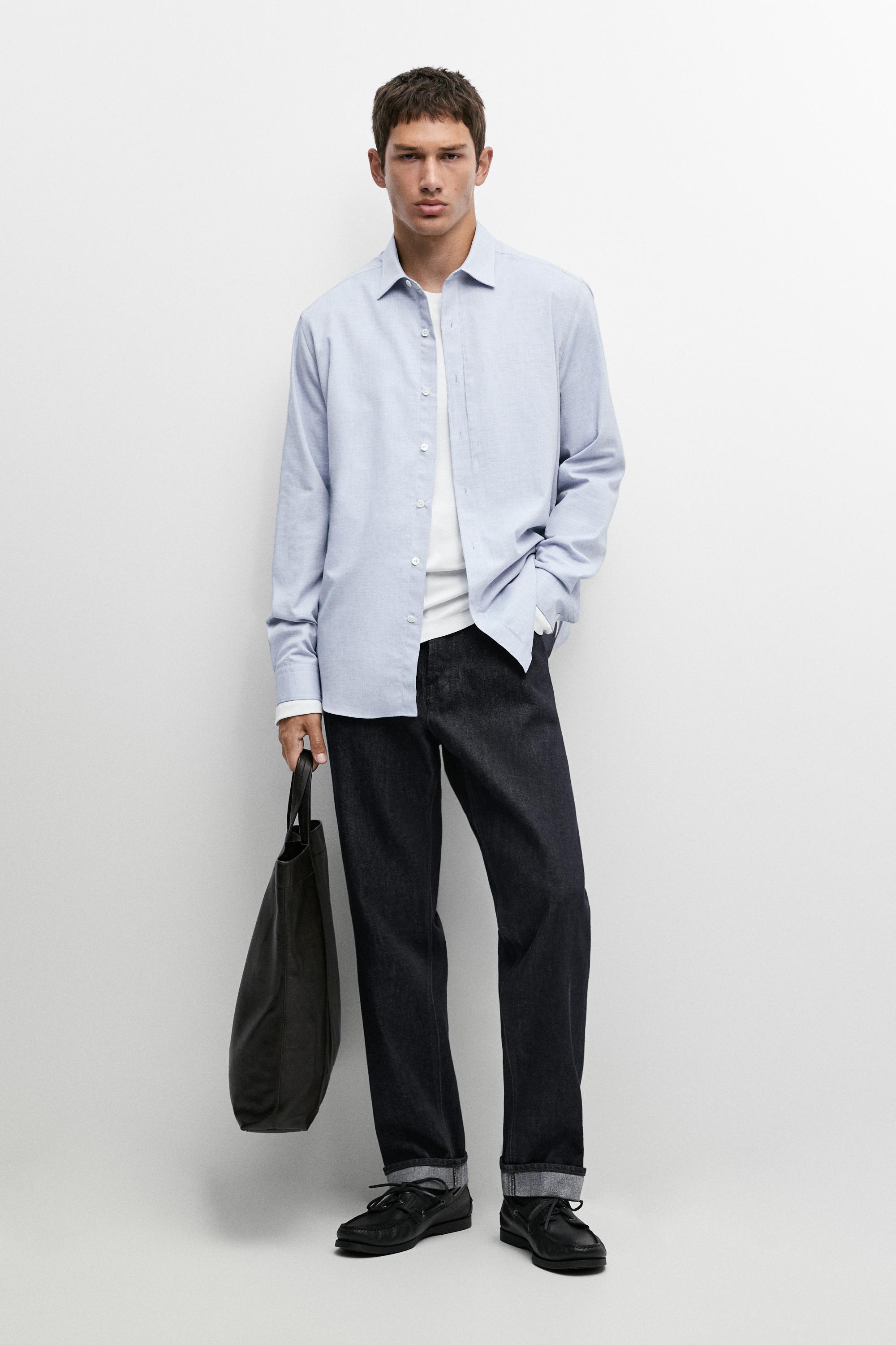 100% cotton melange twill regular fit shirt