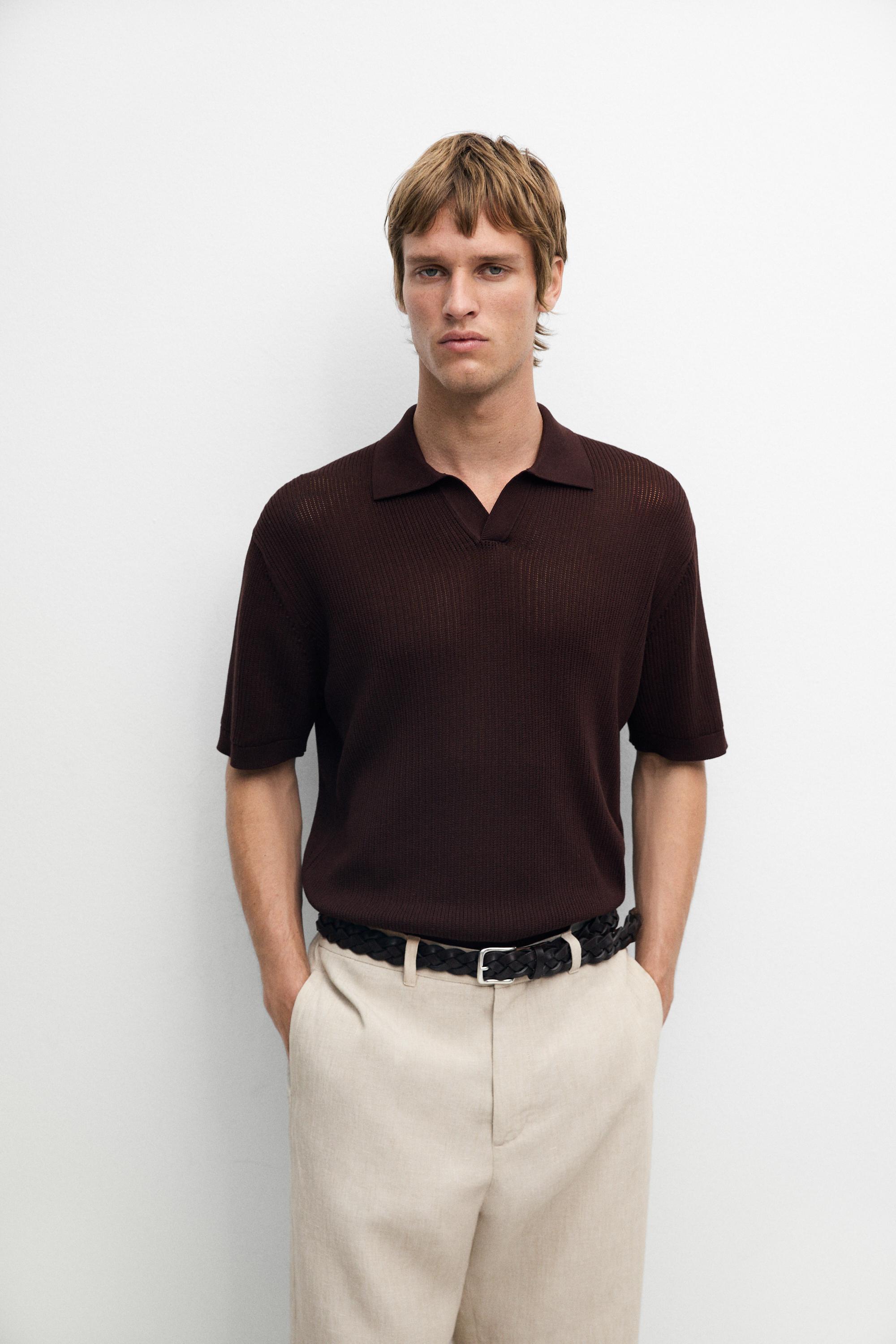 Cotton-blend V-neck knit polo shirt