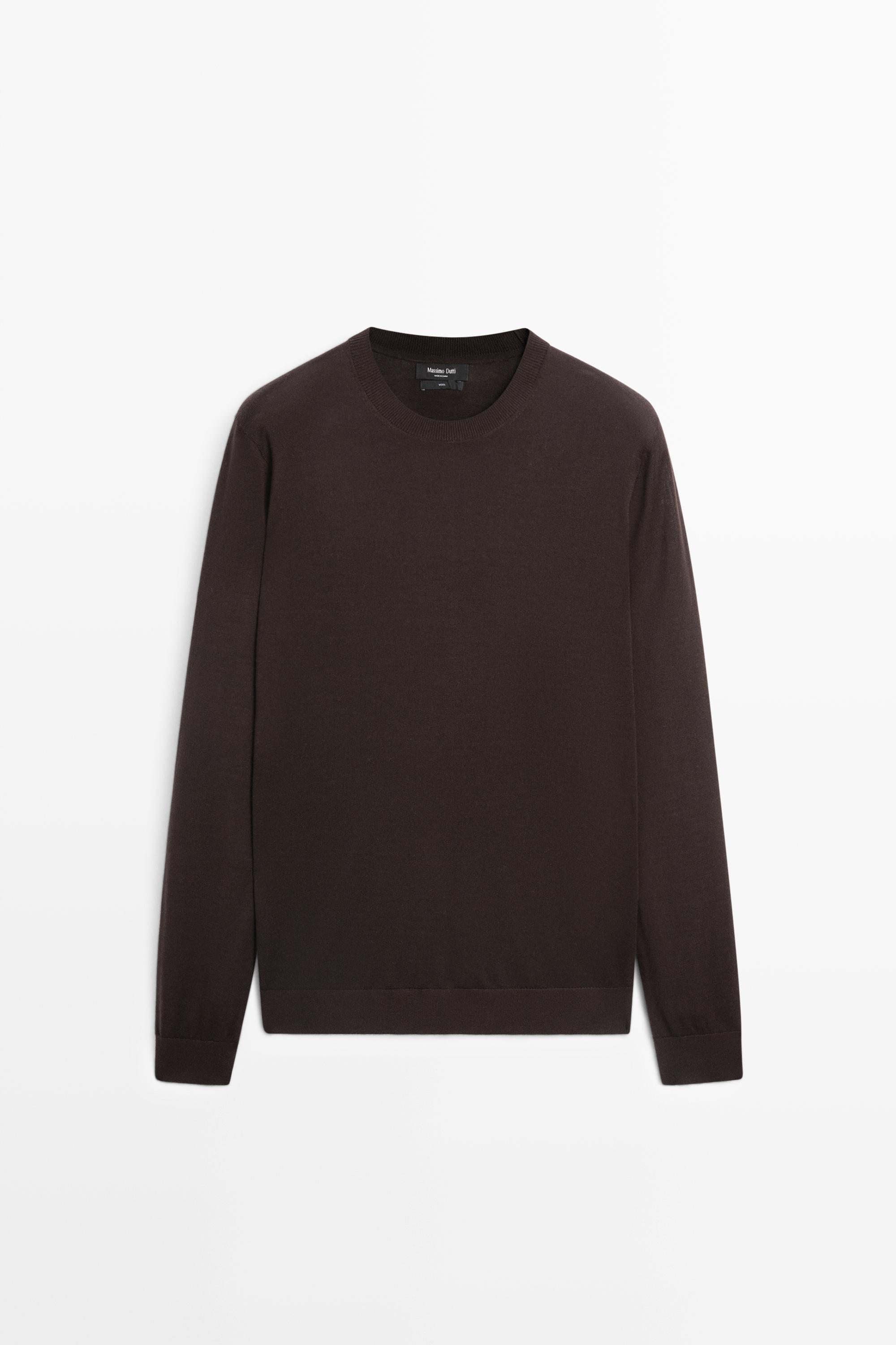 100% merino wool knit round neck sweater