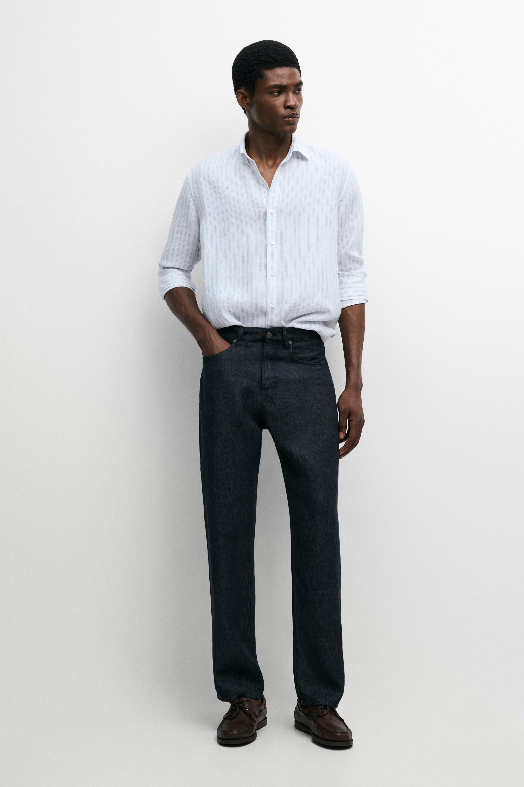 Extra-fine 100% linen striped shirt