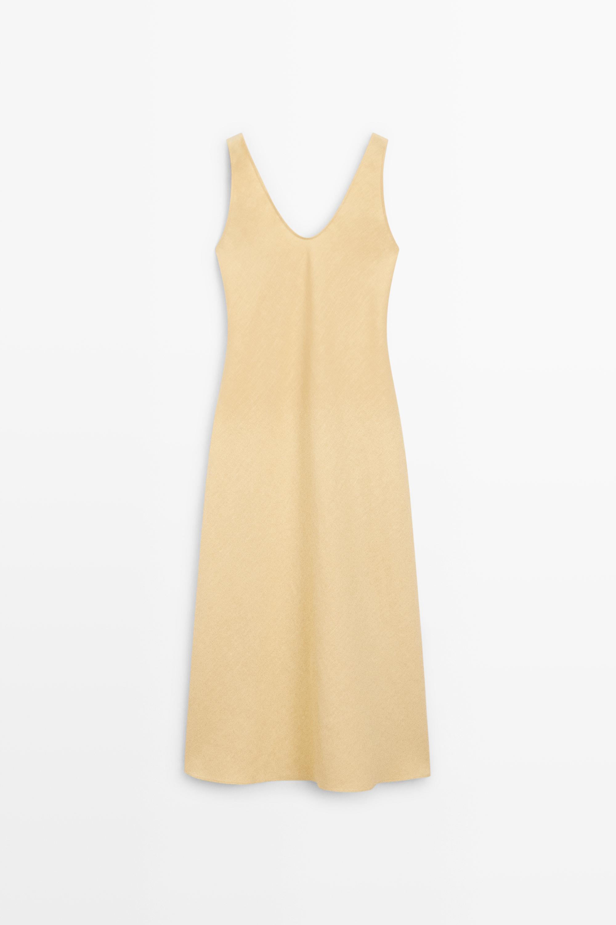 100% linen strappy midi dress