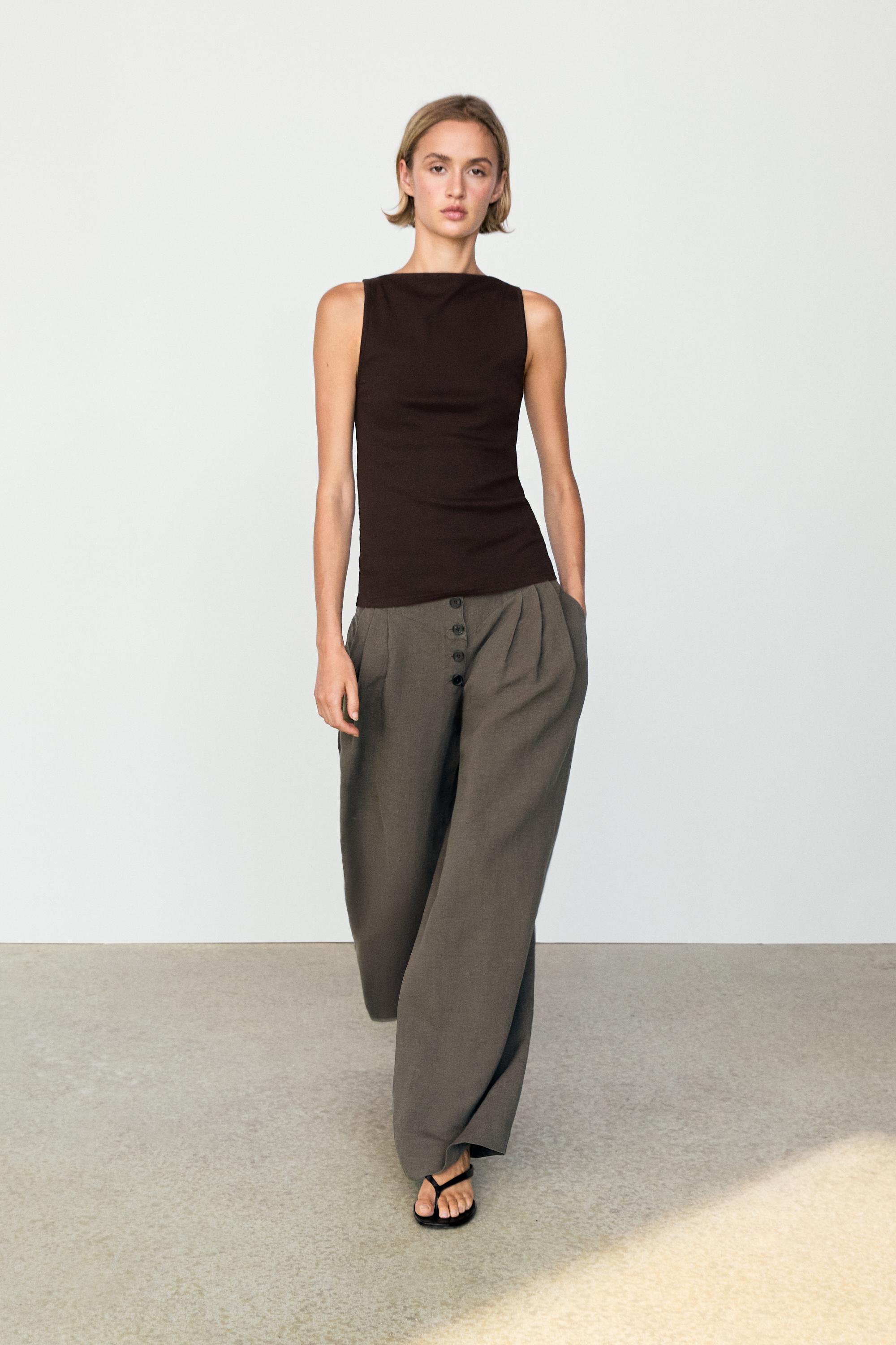 Linen blend pleated trousers