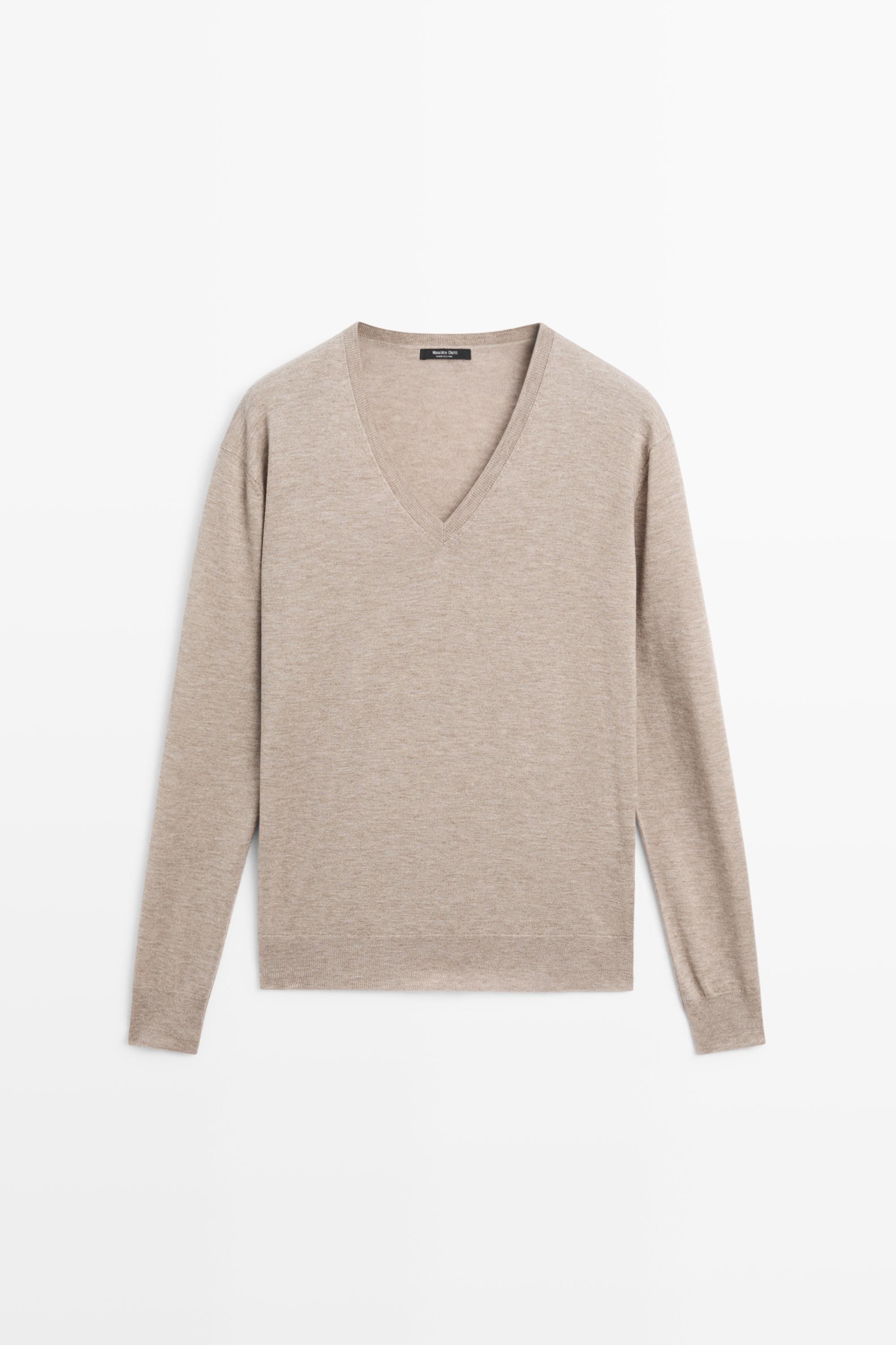 Wool blend V-neck knit sweater