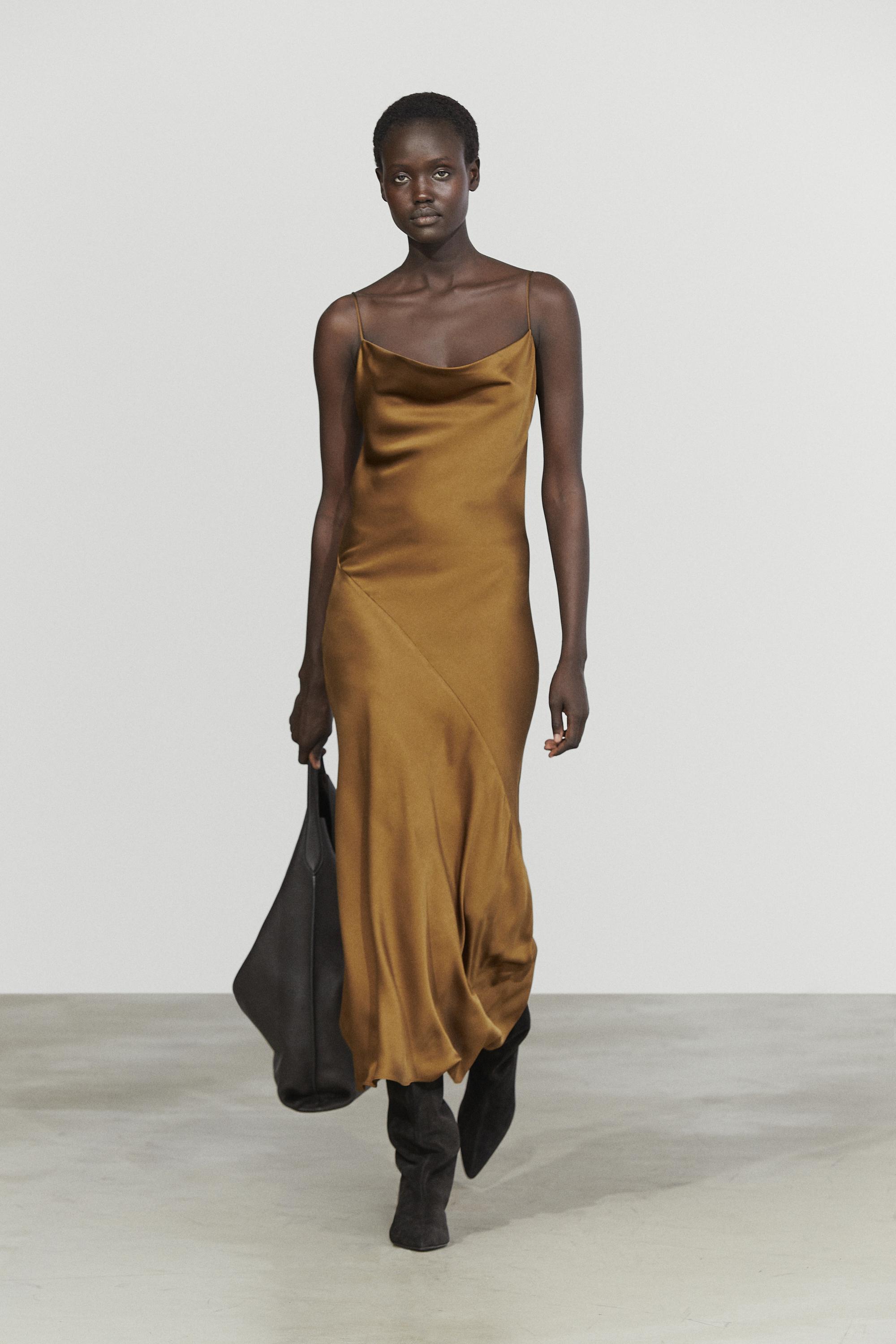 Flowing satin finish midi dress