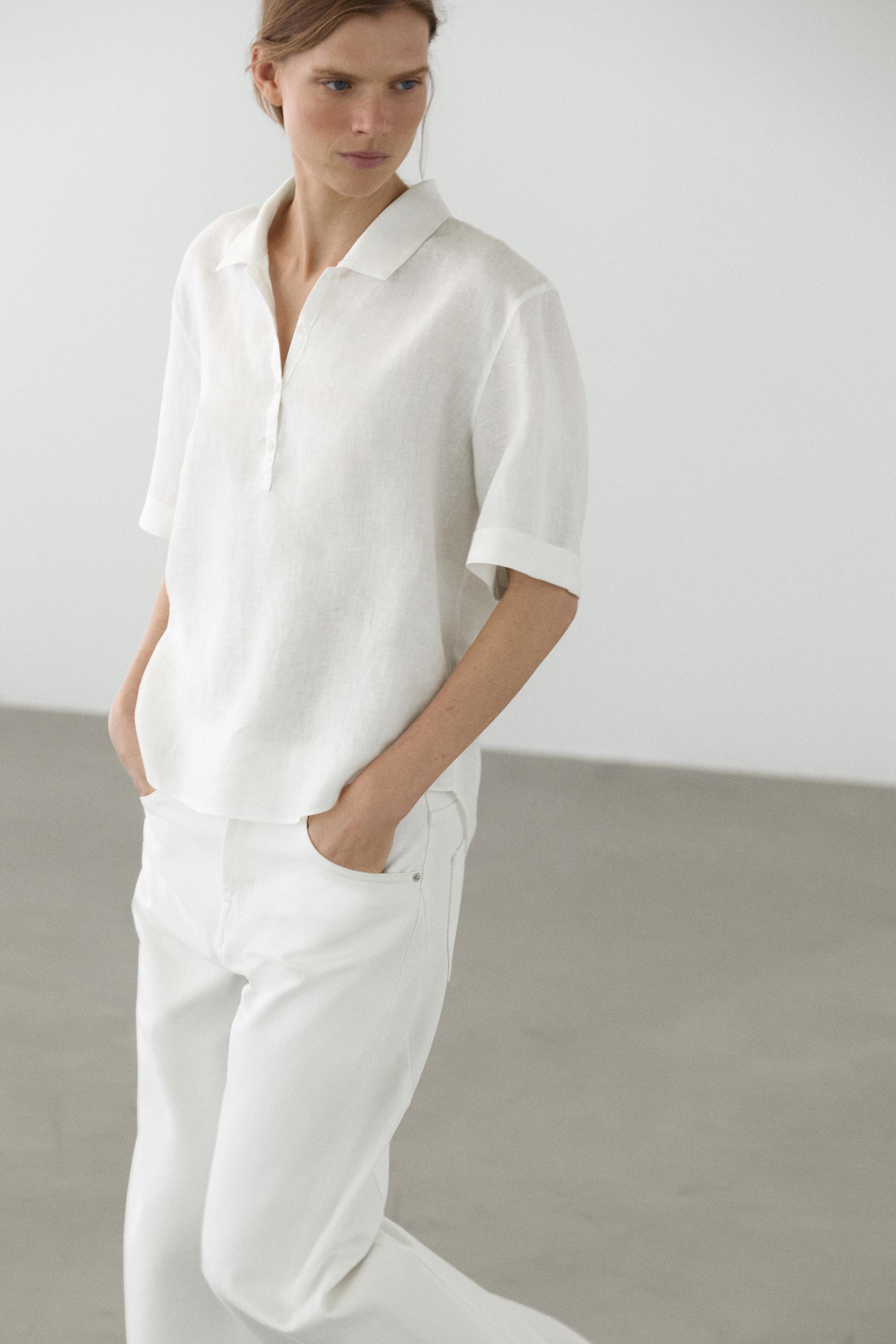 Short sleeve linen polo shirt