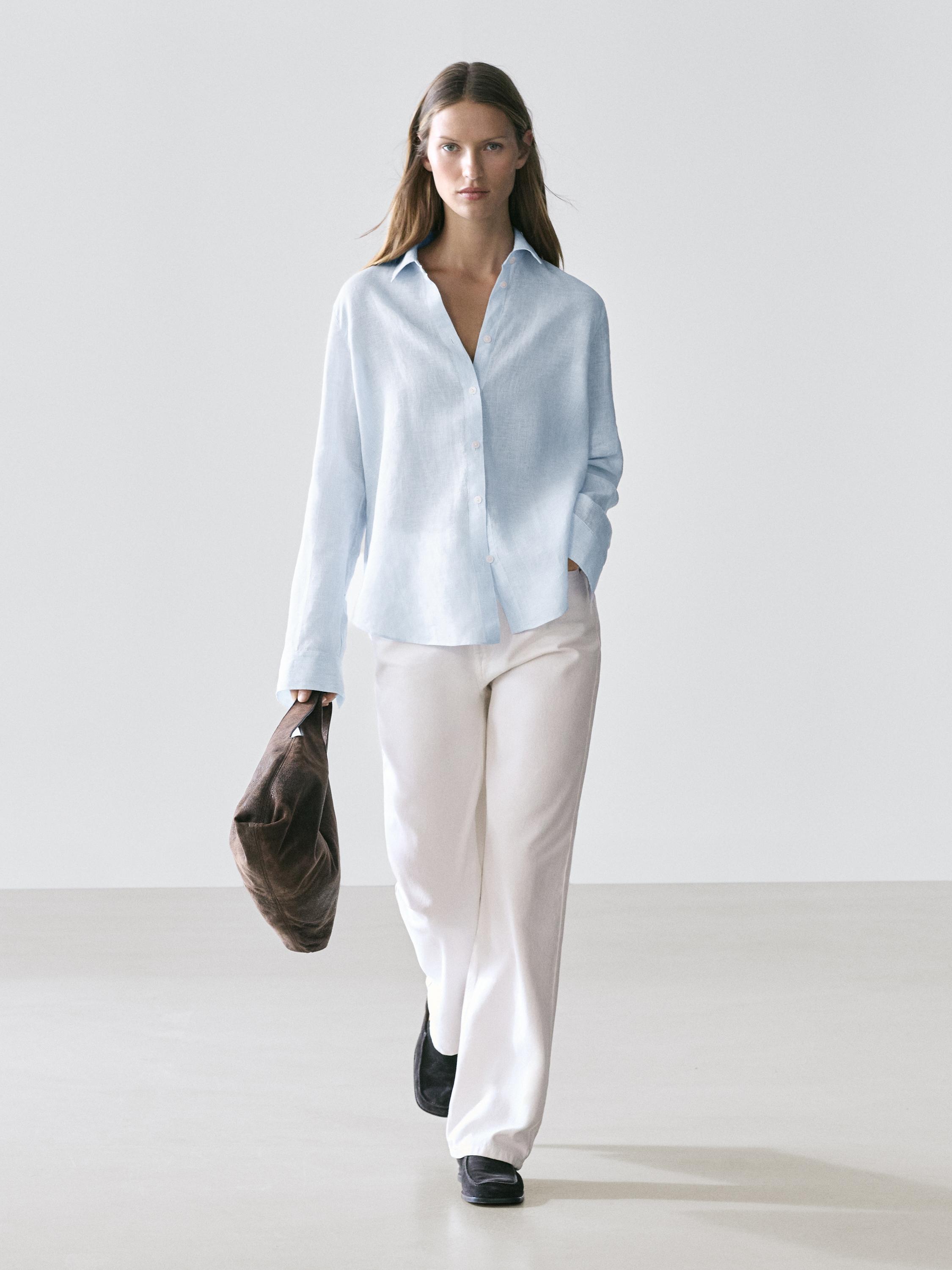 Flowing pinstriped 100% linen shirt