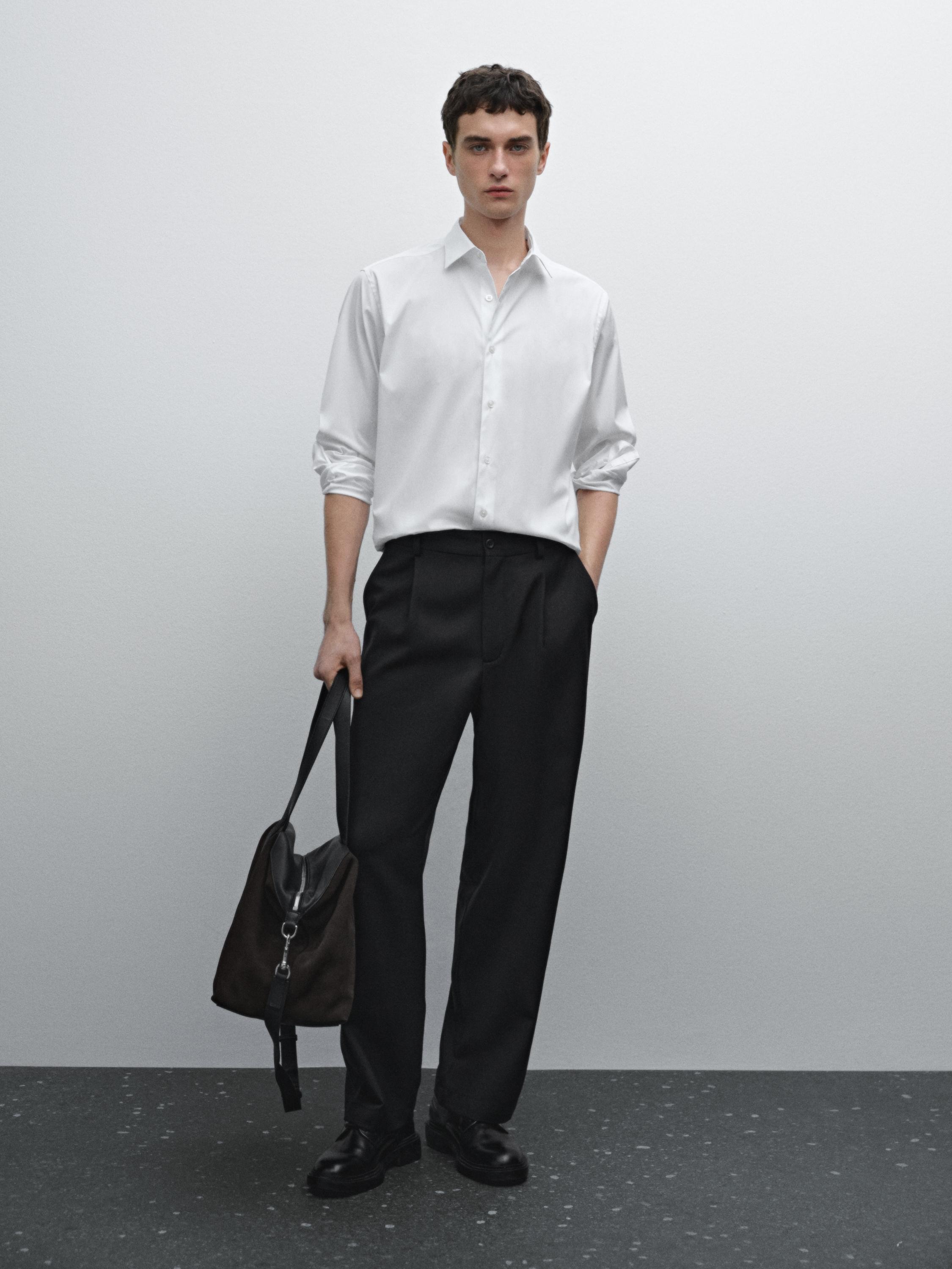 Slim fit stretch cotton blend shirt
