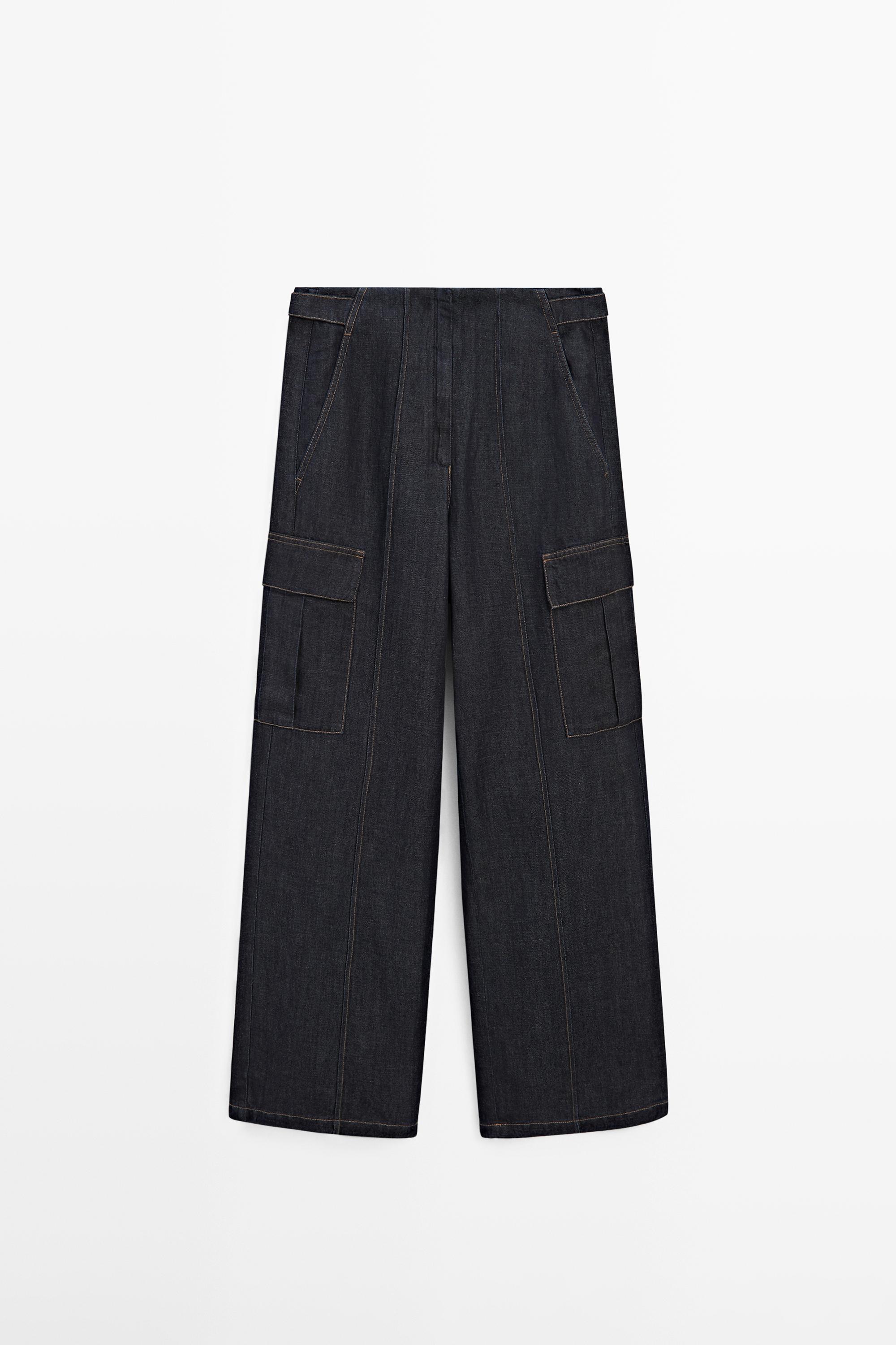 Linen blend cargo jeans