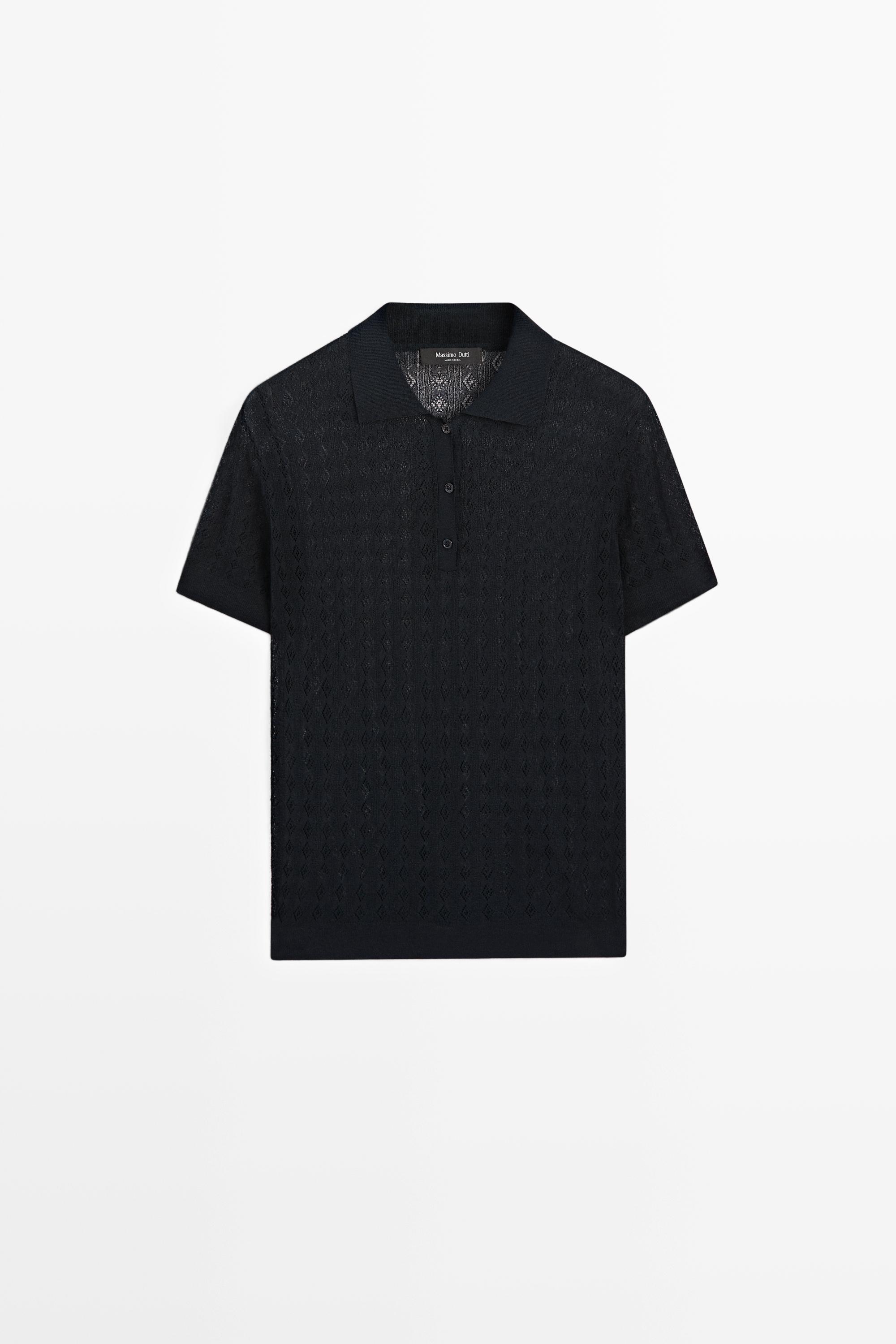 Open-knit polo sweater