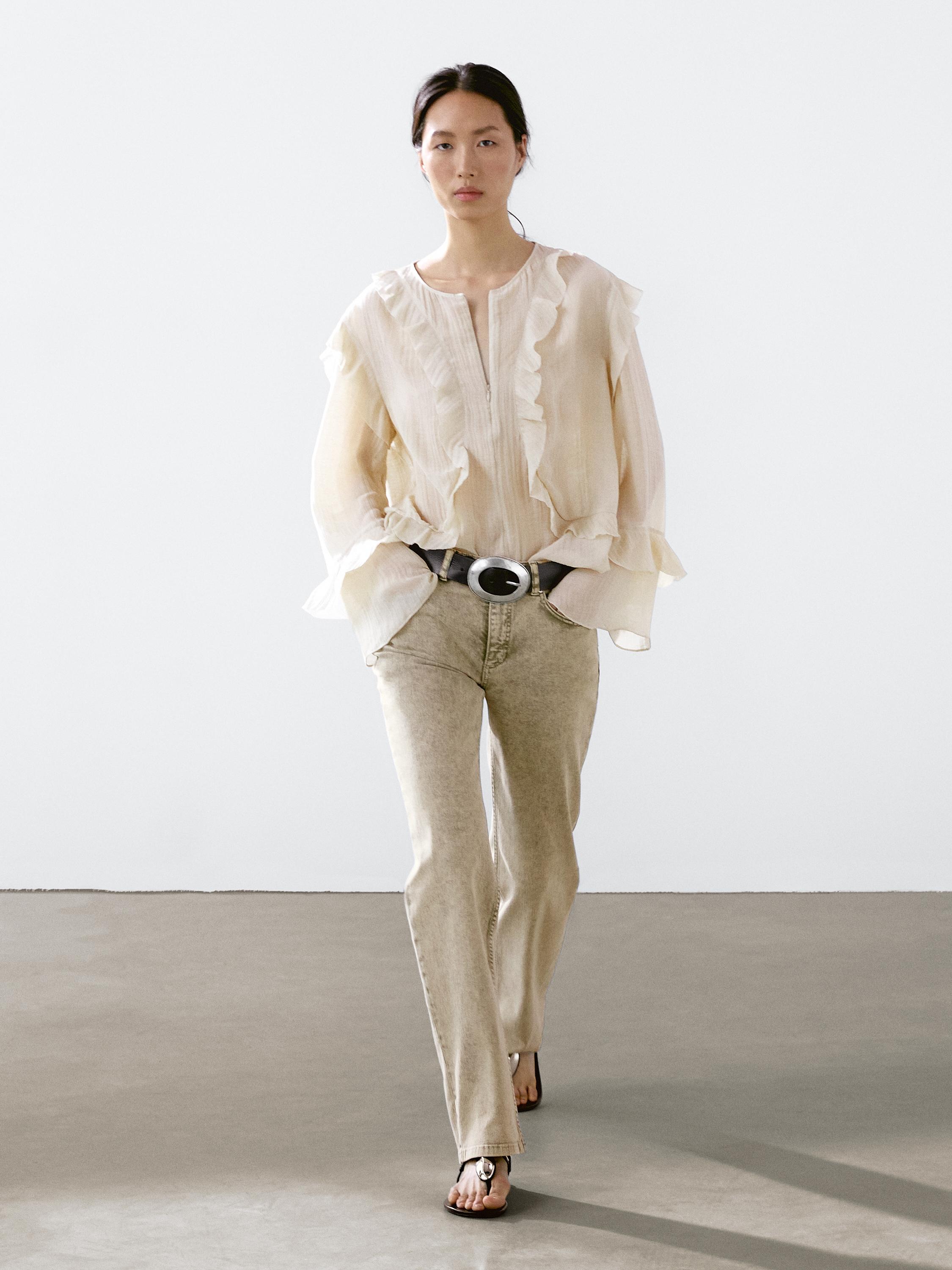 Mid-rise straight-leg cotton blend jeans