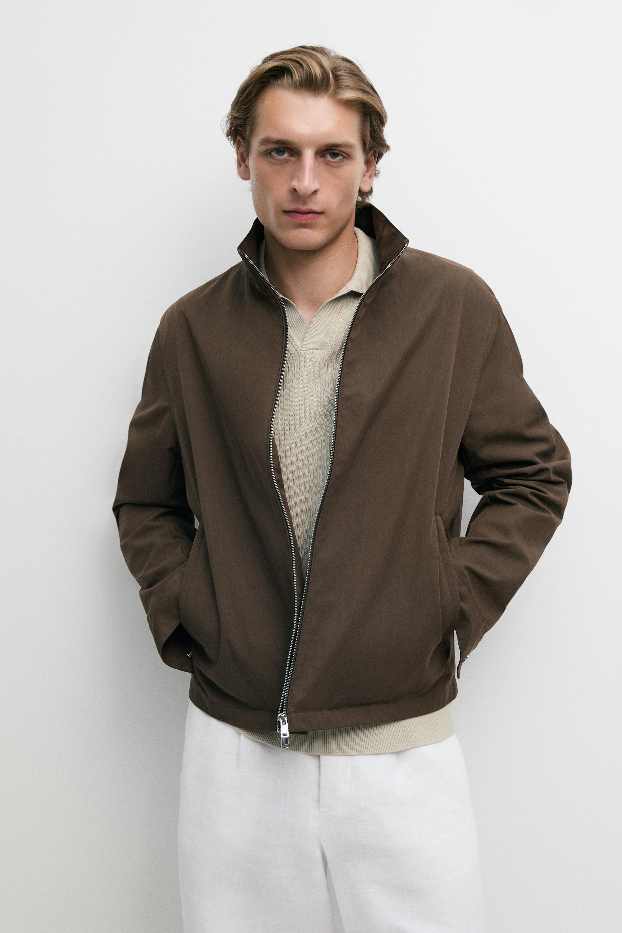 Cotton blend high-neck jacket