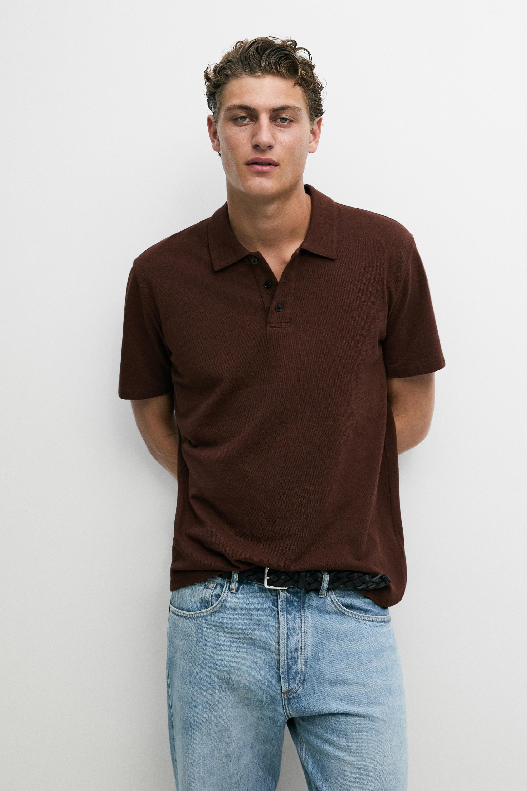 Micro-textured cotton blend polo shirt