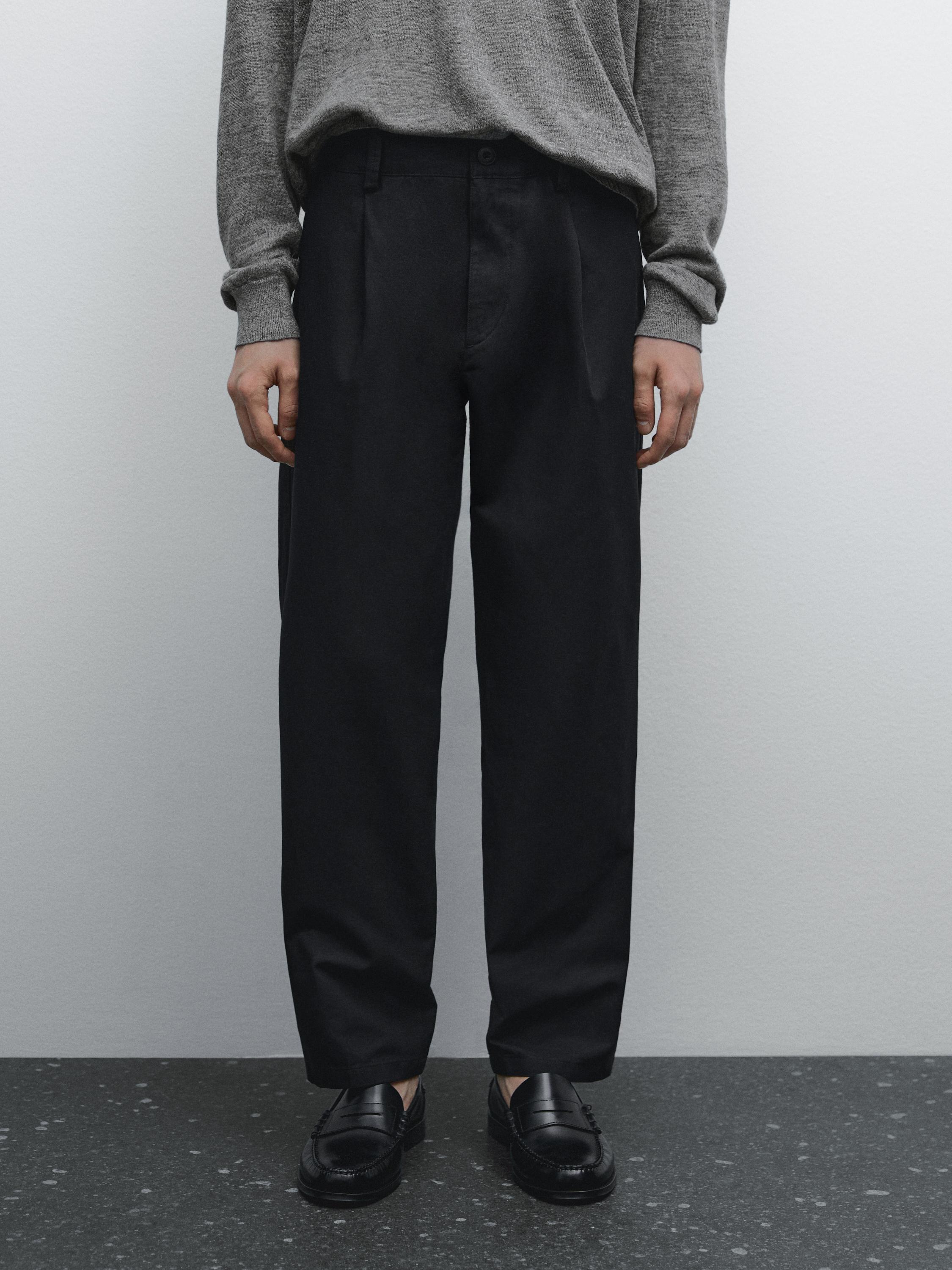 Cotton blend relaxed fit trousers