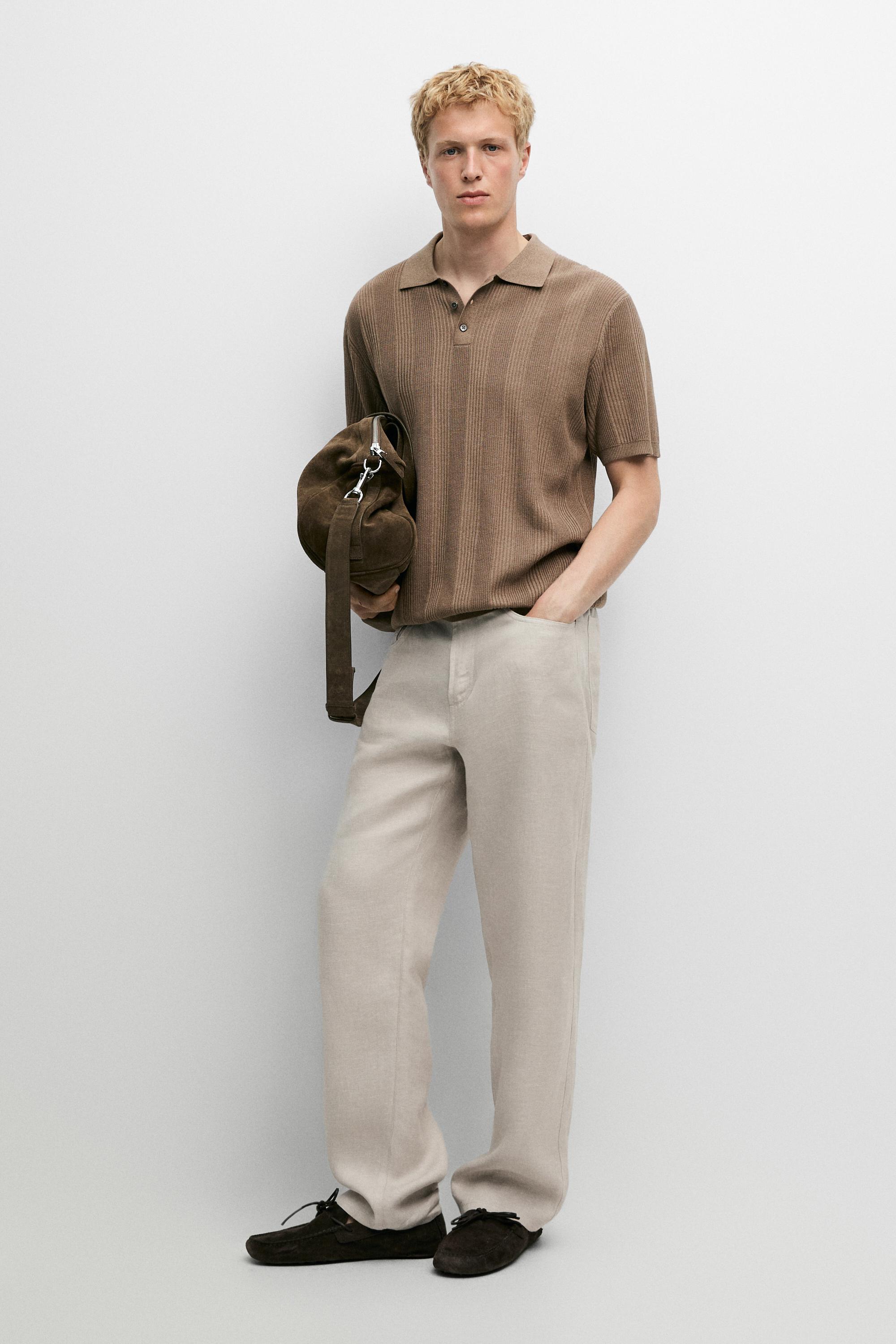 100% cotton textured striped knit polo shirt