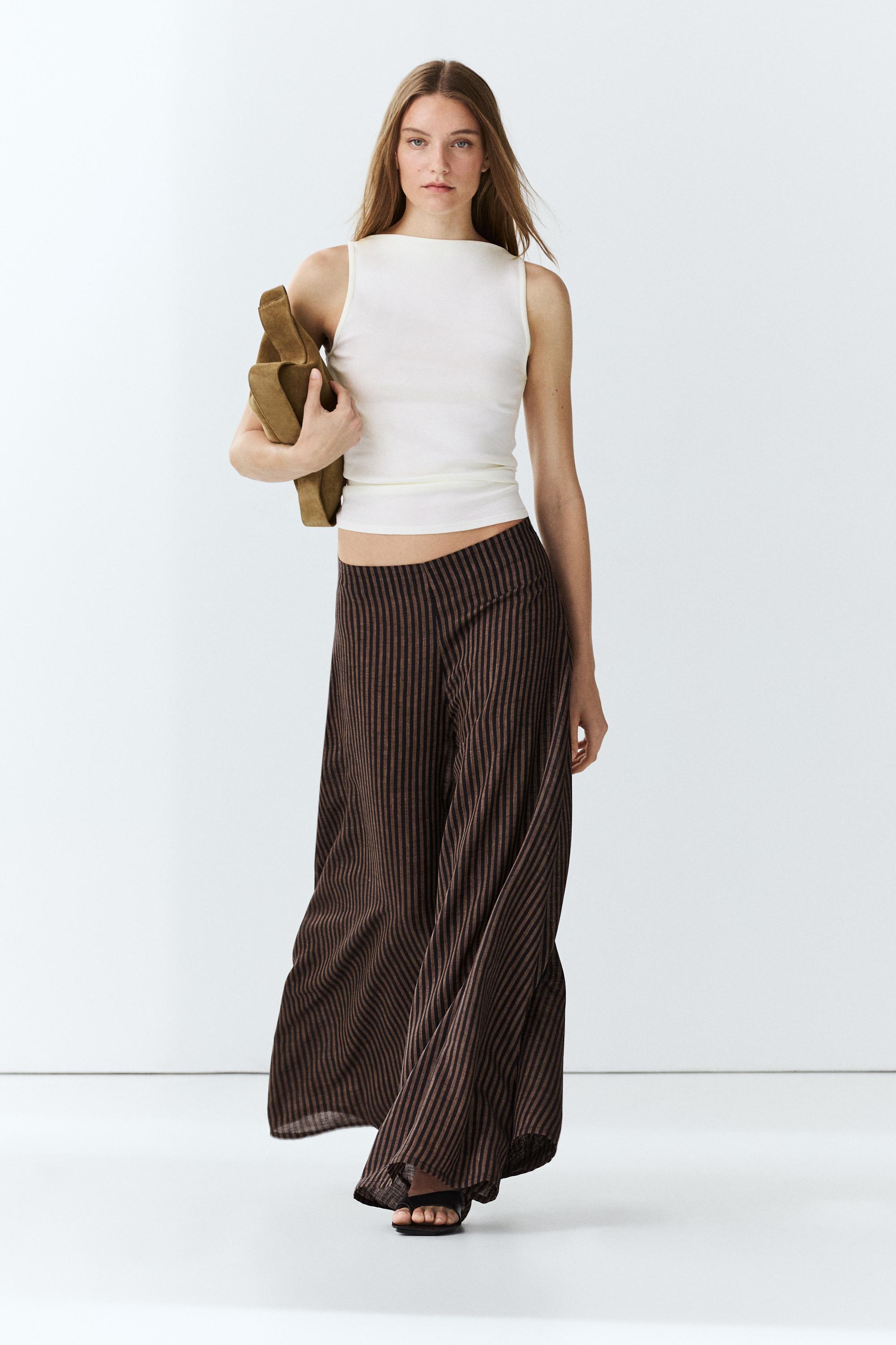 Striped flowing linen blend skort