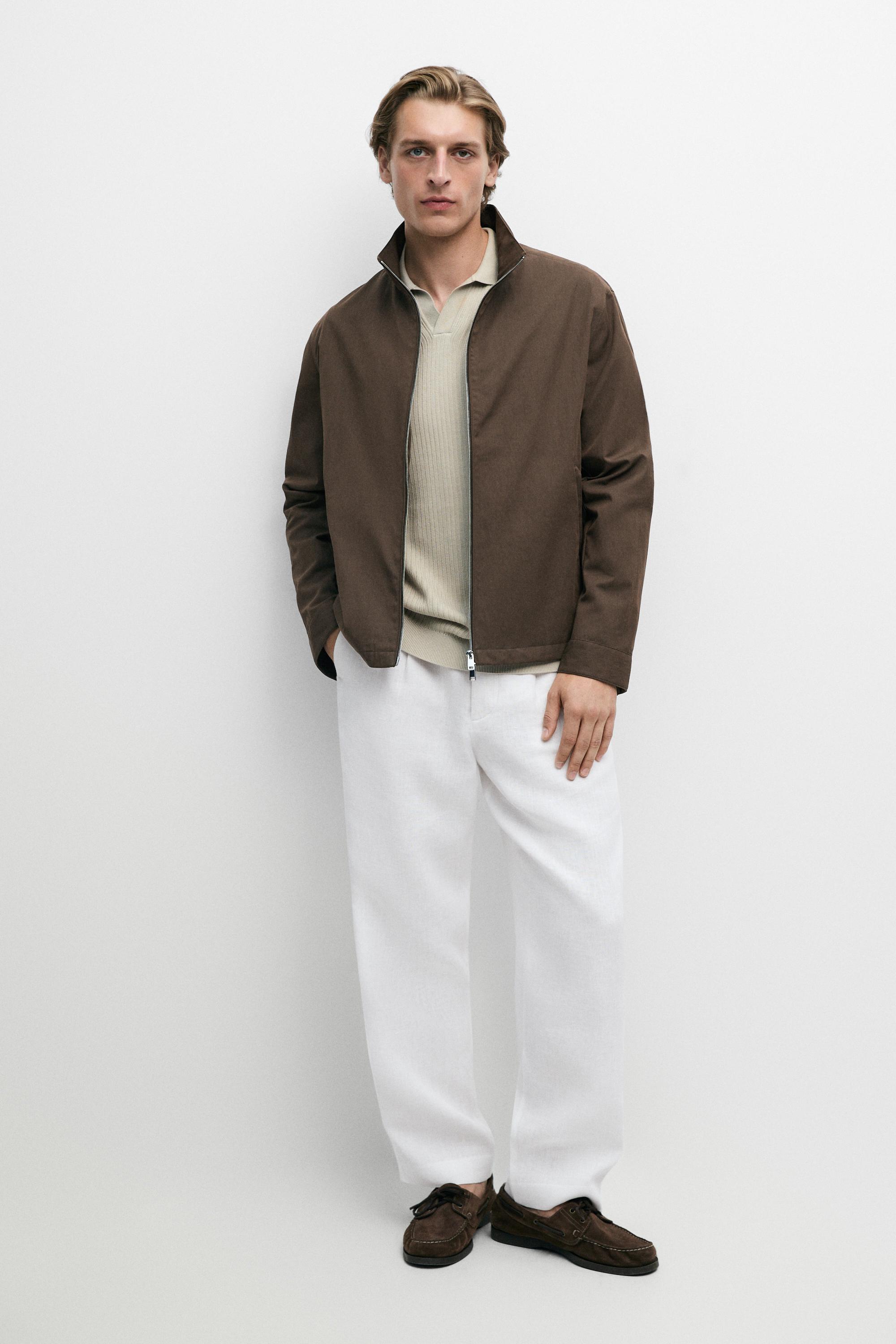 Cotton blend high-neck jacket