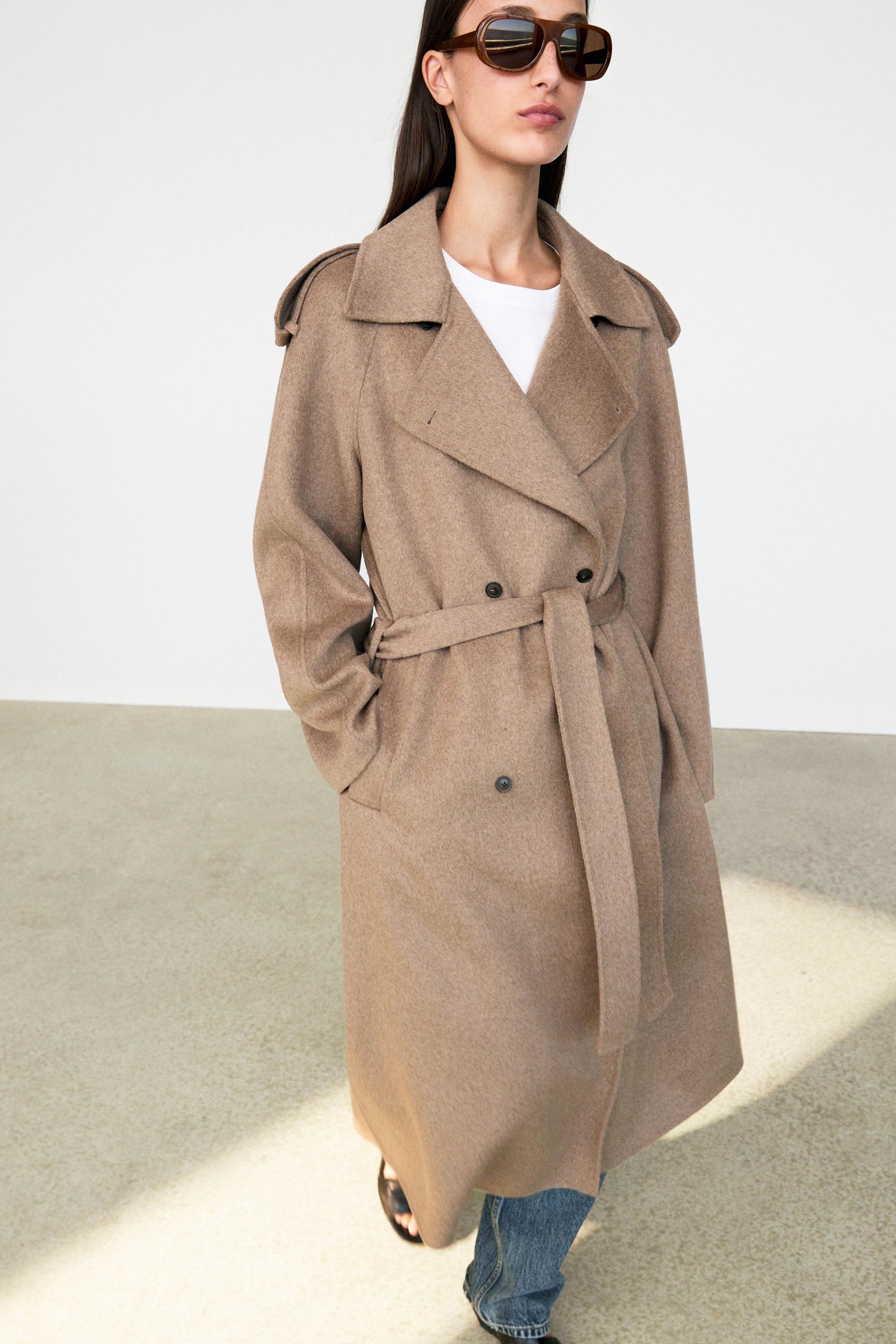 Long wool blend trench coat