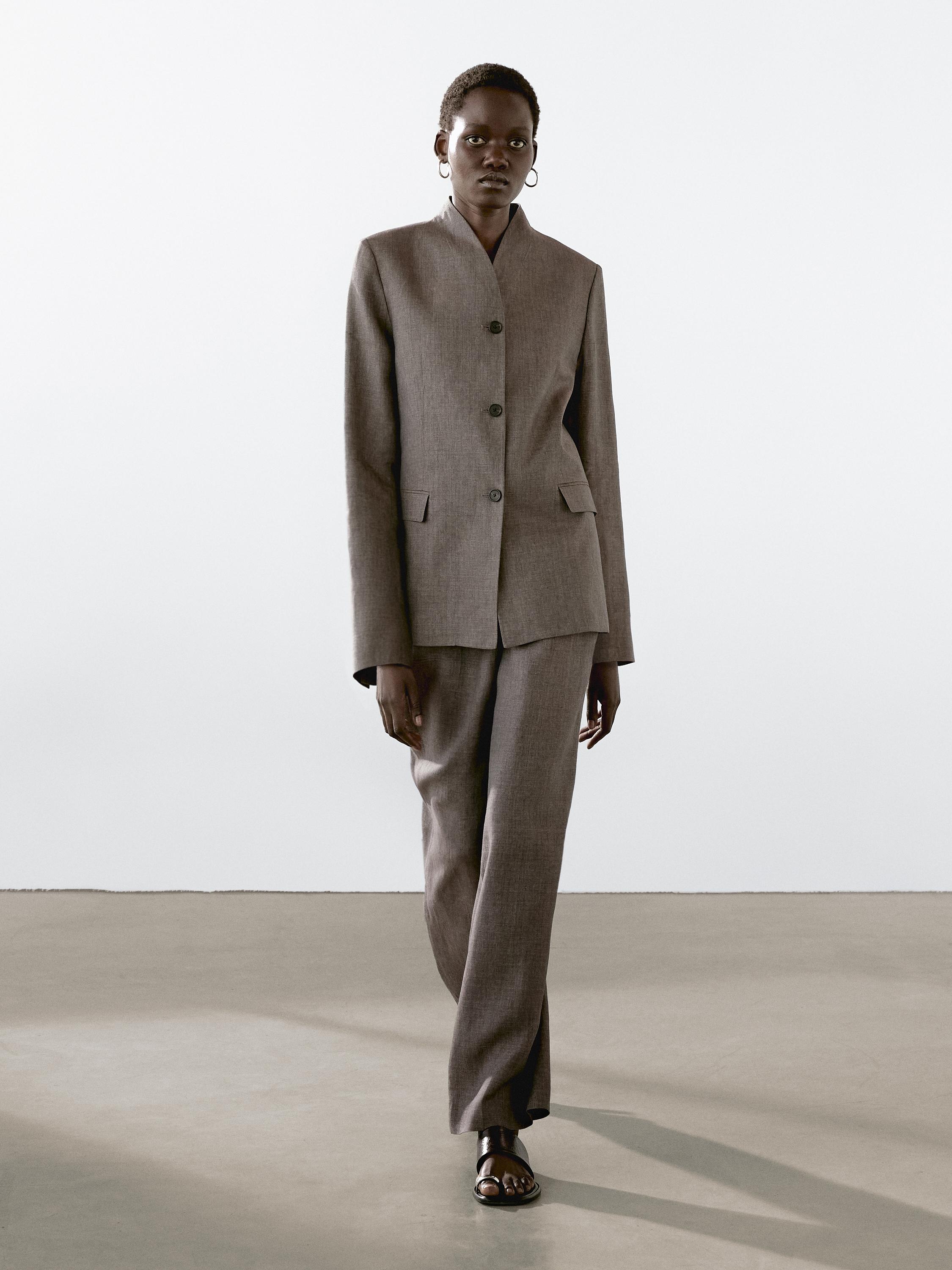 100% linen high neck blazer